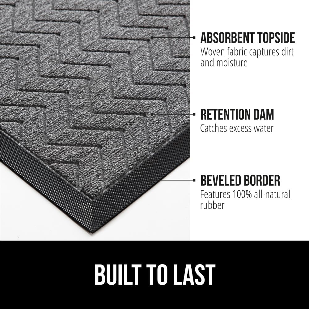 GORILLA GRIP All-Season WeatherMax Doormat, 47x35, Durable Natural Rubber, Stain and Fade Resistant, Low Profile, Indoor Outdoor Door Mats, Easy Clean Patio Entrance Mat, Steel Chevron