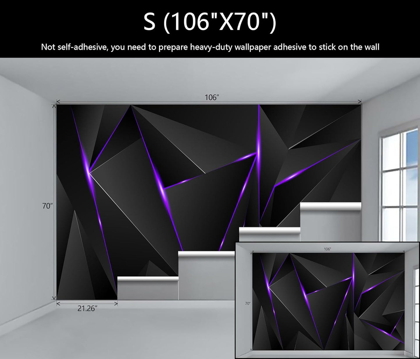 WFBHUA-3d Black Geometric Wallpaper Purple Lines Large Background Wall Mural for Bedroom Living Room (No Peel and Stick)