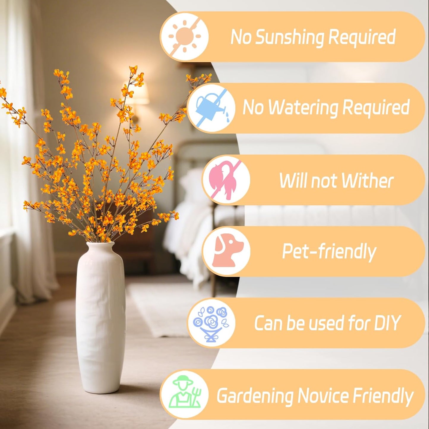 4Pcs Fake Flowers Blossom Branches Artificial Flowers for Indoor Decor, Faux Long Stem Realistic Indoor Plants for Vase Wedding Home Office Bedroom Party Table Centerpieces Decor