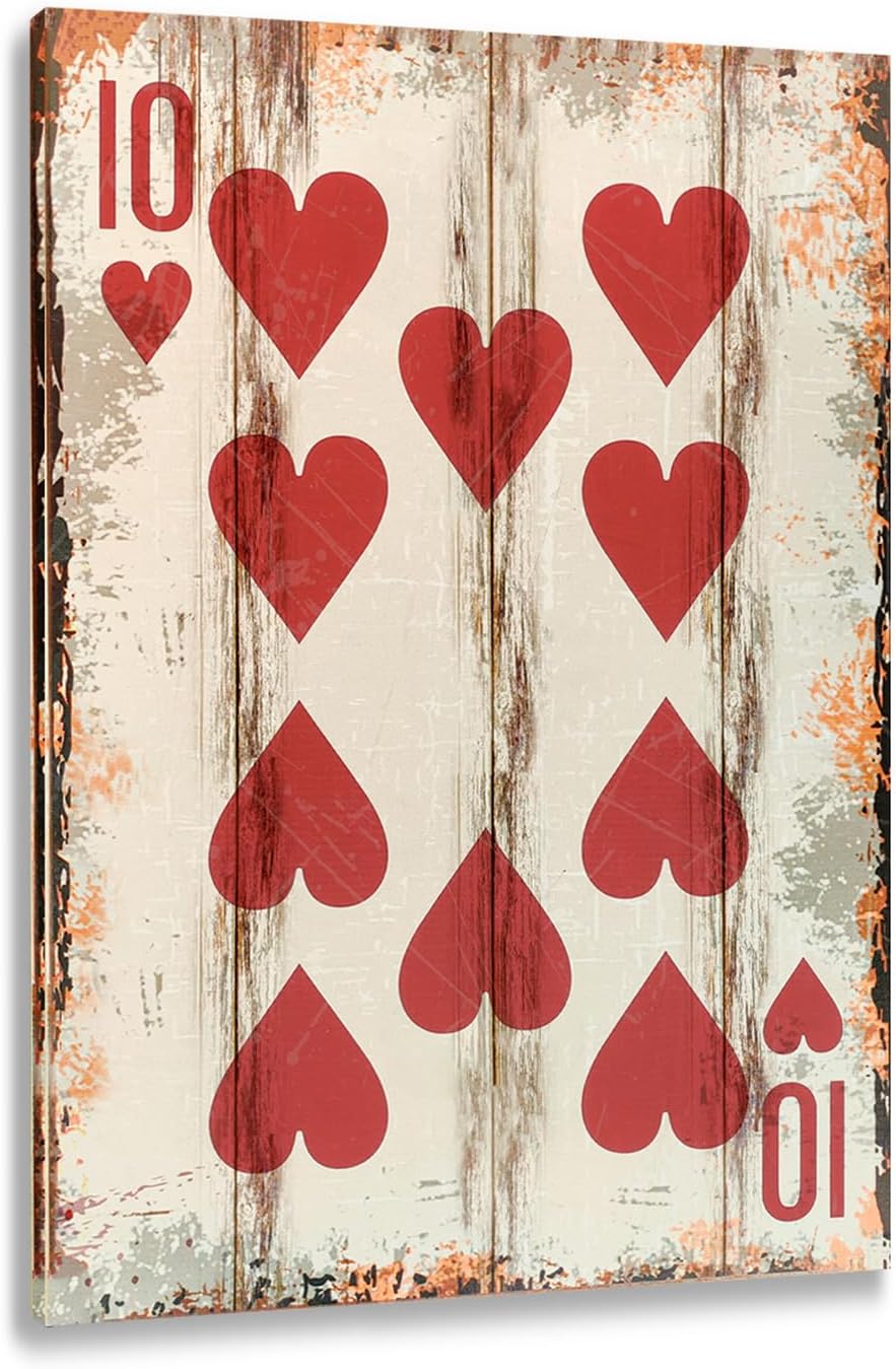 TREEPERI Poker Canvas Wall Art Print Ten of Hearts Game Room Wall Art Print Wall Decor Prints Poster With Framed