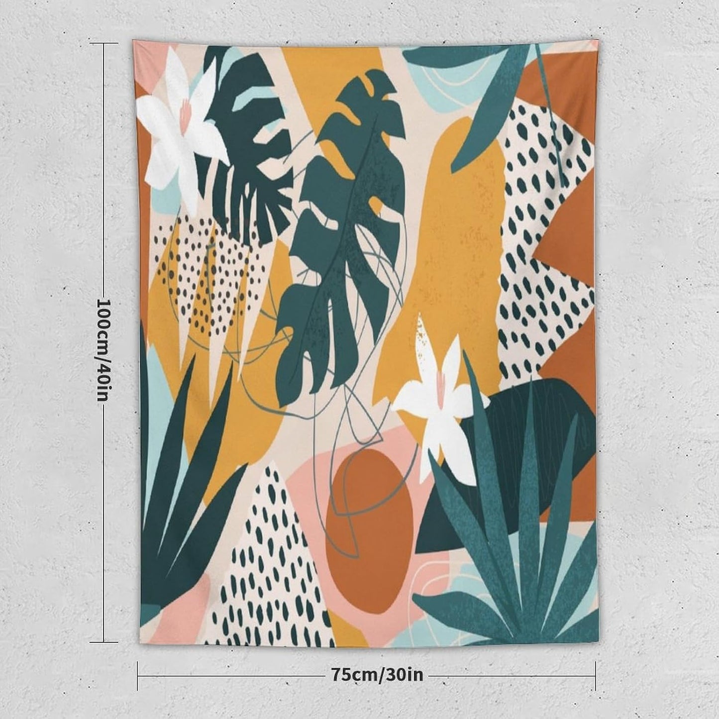 Abstract Bohemian Mid Century Tapestry, Tropical Leaves Modern Geometric Archway Minimalist Bohemian Botanical Aesthetic Wall Hanging, Sage Green Gold Home Decor Art for Bedroom 40x60 Inch