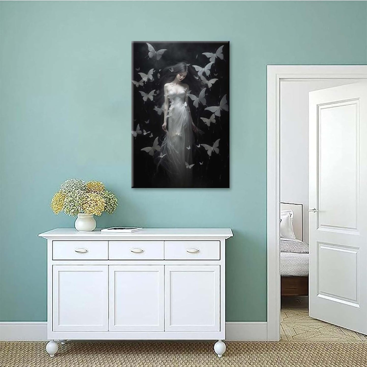 JFHCQJPK Vintage Gothic Feminine Canvas Wall Art Print Butterfly Poster Moody Female Wall Art Retro Artwork Dark College Decor for Home Bedroom8x12in Frameless