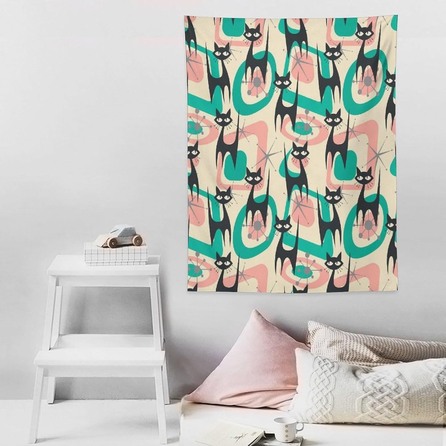ICMOLYYENLO Boho Medieval Cat Tapestry, Abstract Atomic Starburst Geometric Aesthetic Art Wall Hanging For Bedroom Living Room Dormitory 30x40 Inches