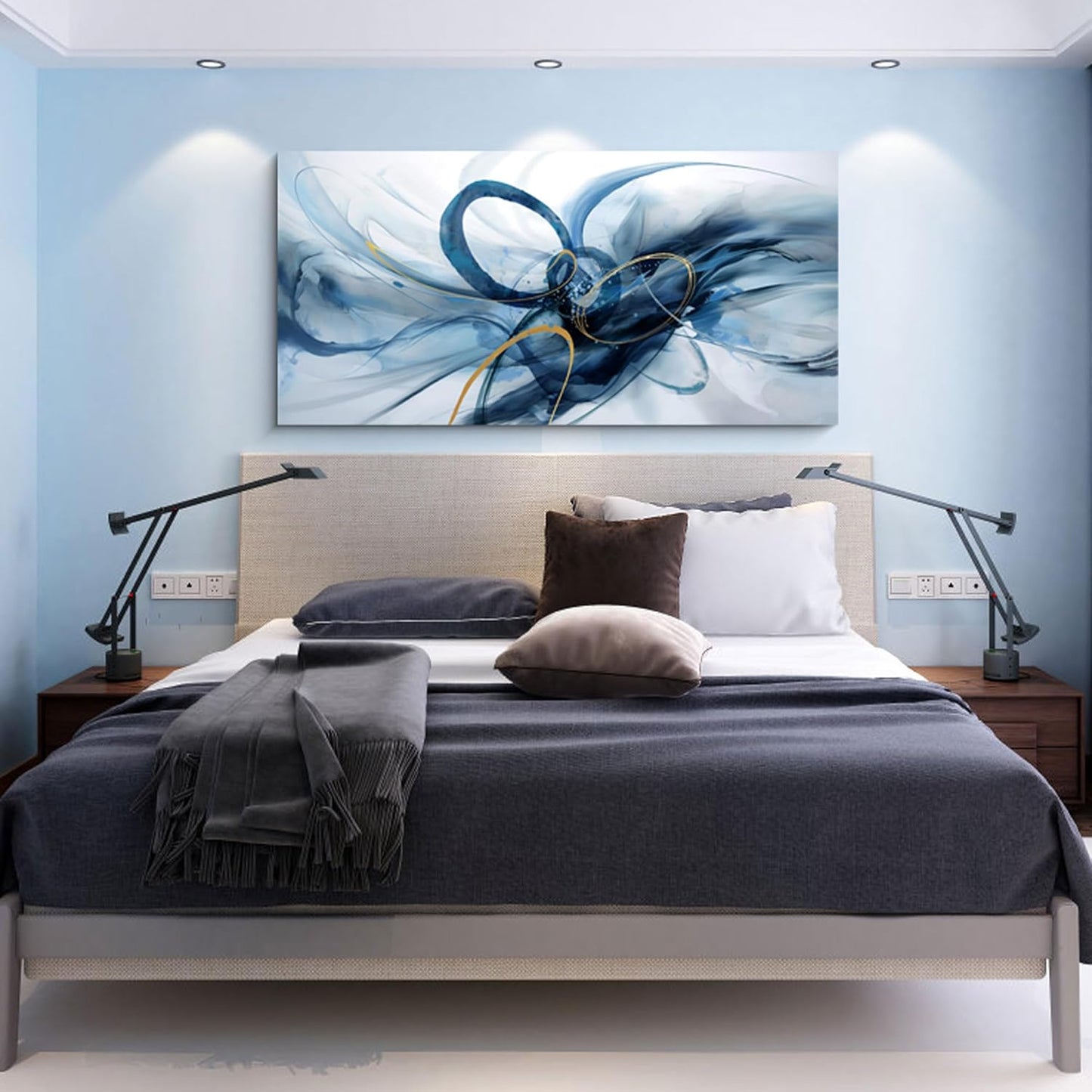 XLSJERST Abstract Wall Decor Living Room - Modern Canvas Wall Art Blue and White Picture Artwork for Office Bedroom Home Decoration