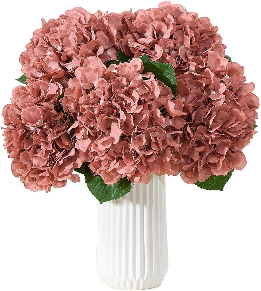 8Pcs Dusty Rose Fake Flowers Silk Hydrangea Artificial Flowers Bouquets Faux Hydrangea Stems for Home Table Centerpieces Wedding Party Decoration