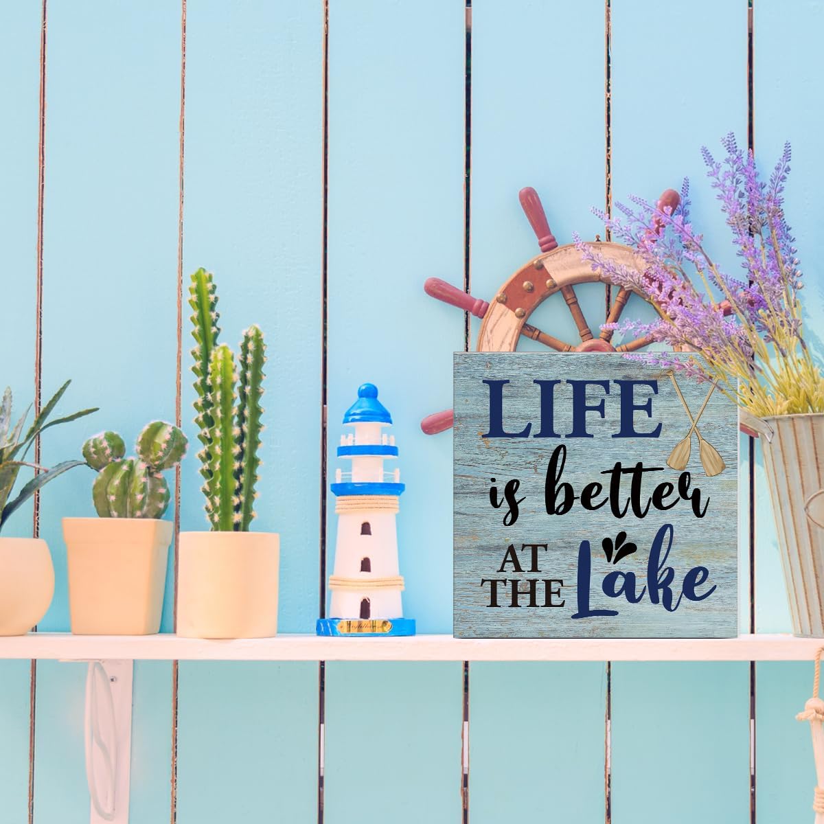 Lake House Decor Summer Lake Decorations Lake Life Wooden Sign Rustic Home Decor 5 x 5 Inches