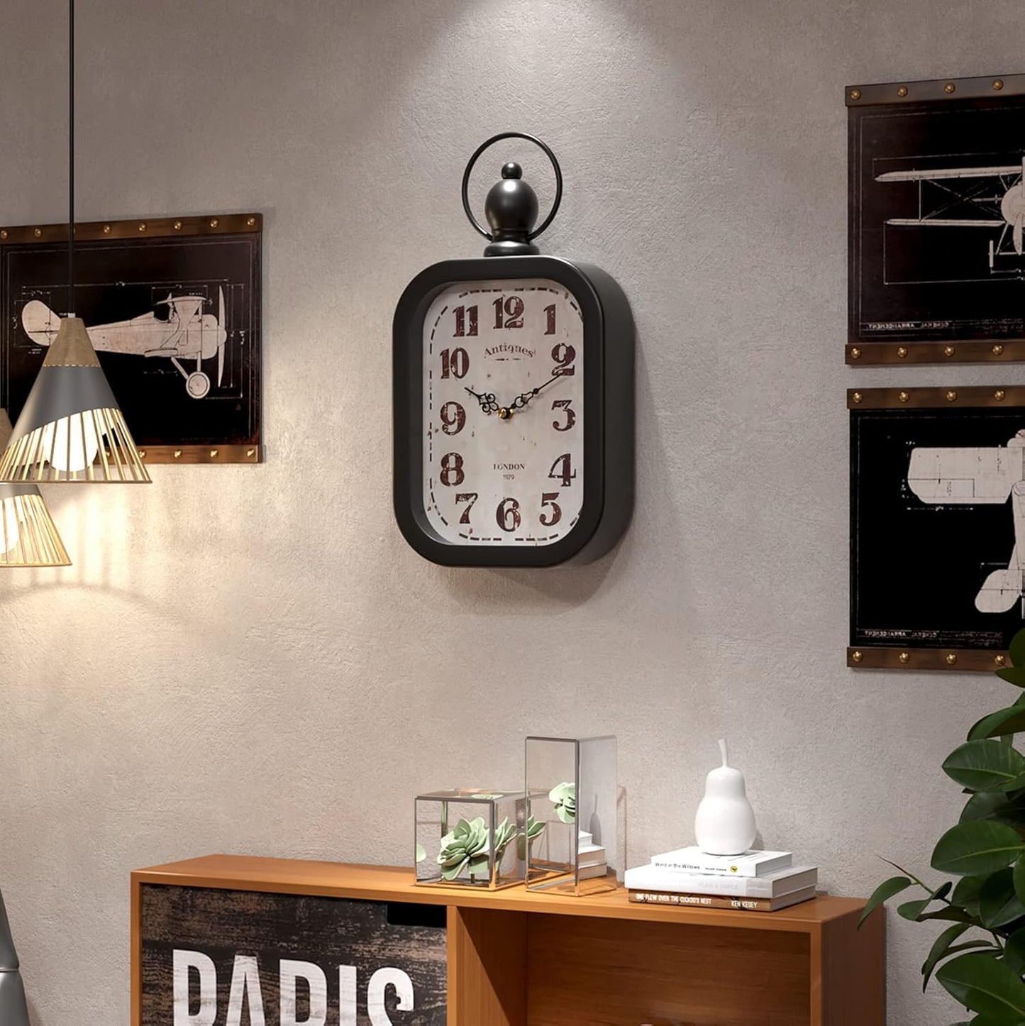 Menterry Small Retro Rectangle Wall Clock, Black Antique Vintage Style Decor Wall Clocks for Farmhouse,Bedroom,Kitchen,Bathroom (11" H x 6.1" W)