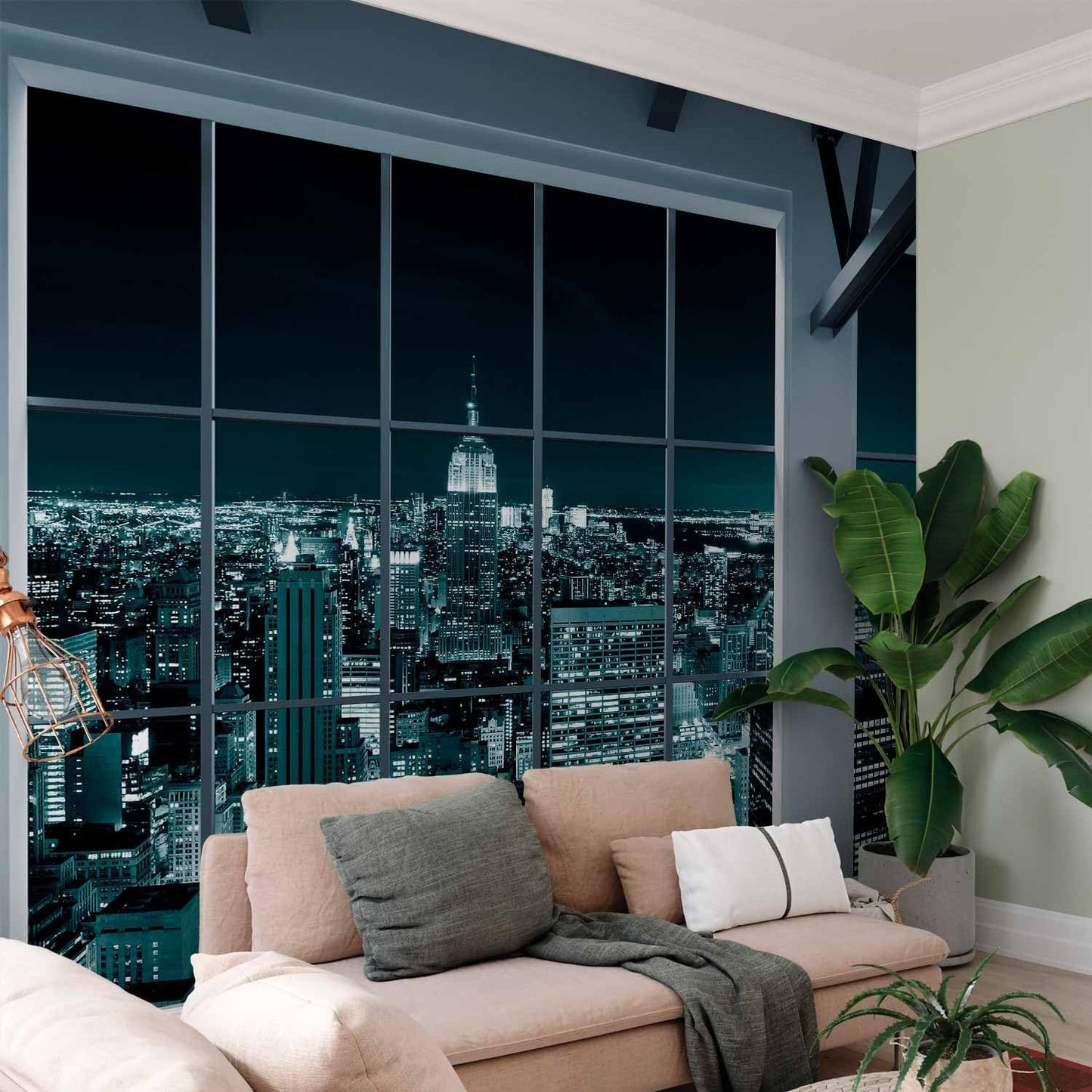 artgeist Wall Mural Peel and Stick New York City 212x98 in - XXL Self-Adhesive Corner Wallpaper Removable Large Sticker Foil Angle Wallpaper Wall Decor Night Window View Skyline c-A-0074-a-f