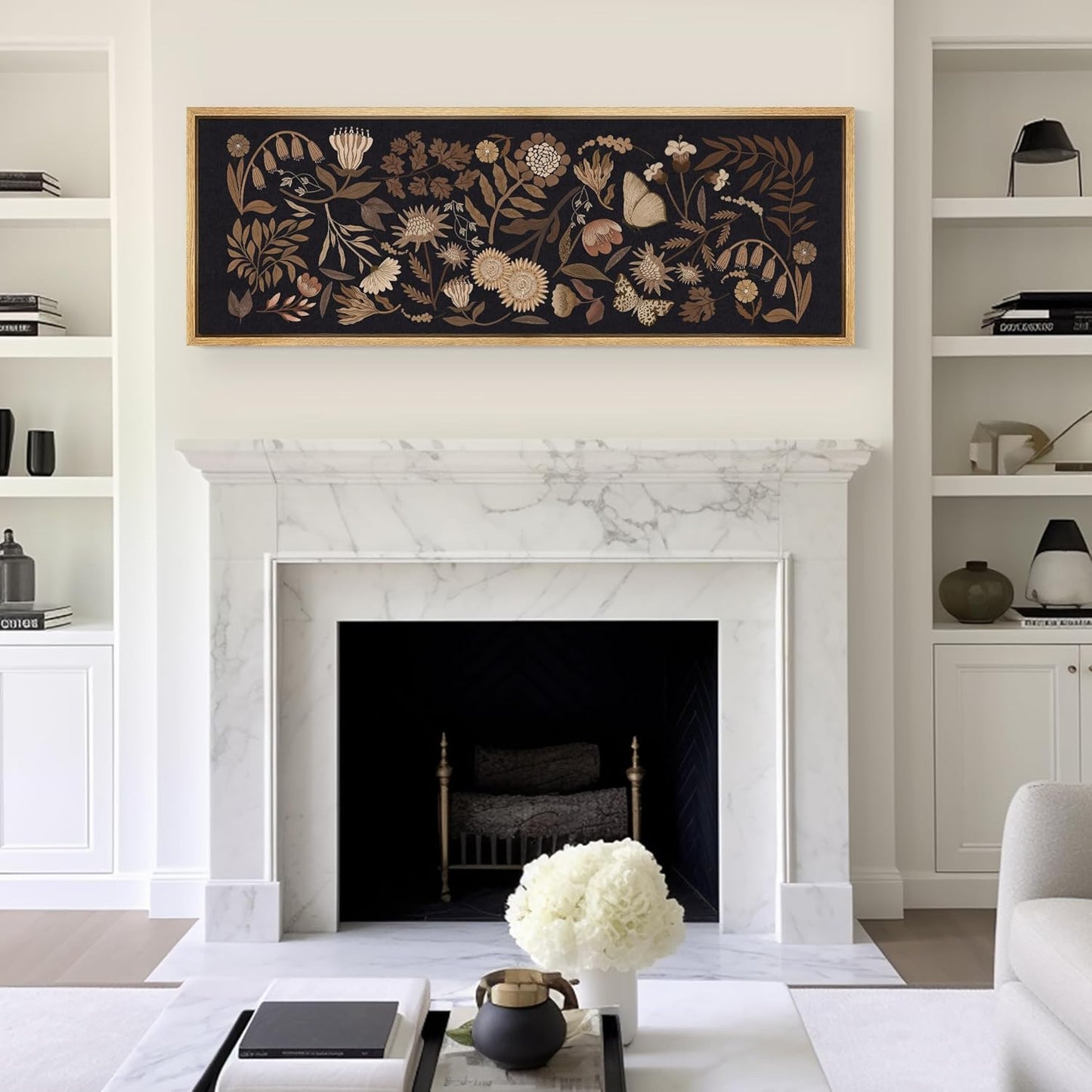 MUDECOR Large Framed Canvas Print Wall Art Botanical Elegance Dark Floral Illustrations Antique Retro Fine Art Illustrations Decorative Colorful for Bedroom - 60"x20"