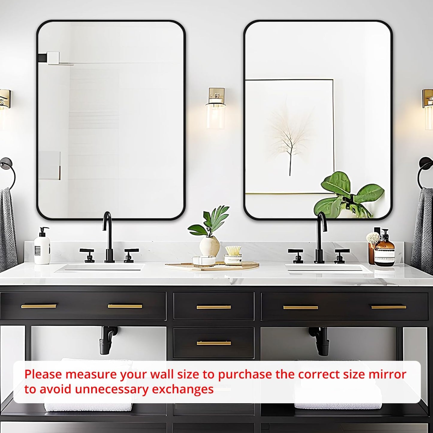 Fabuday Black Wall Mirror for Bathroom Over Sink - 22x30 Matte Metal Framed Rectangle Mirror, Rounded Rectangular Vanity Mirrors for Living Room, Bedroom, Entryway, Hallway, Horizontally/Vertically