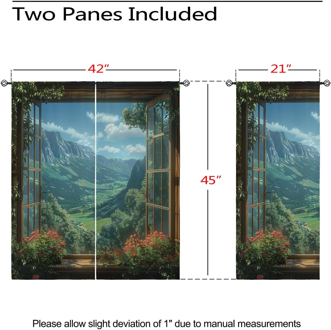 Mountain Blackout Curtains for Girls Boys Teens Home Decor, Spring Sky View Nature Forest Flower Grommet Thermal Insulated Drapes Darkening Window Curtain for Bedroom Living Room, 42 x 45 Inch