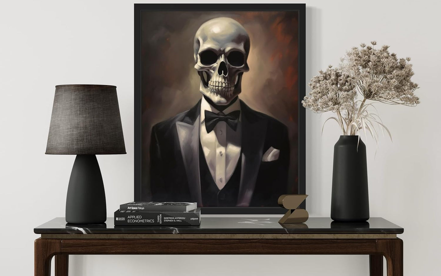 Skull Portrait Poster Art Print, Halloween Scary Vintage Wall Art Academia Spooky Painting Decoration for Horror Prints, Gothic Posters Bedroom Decor 89 (Skull Portrait, 11 x 14 inches, Black Frame)