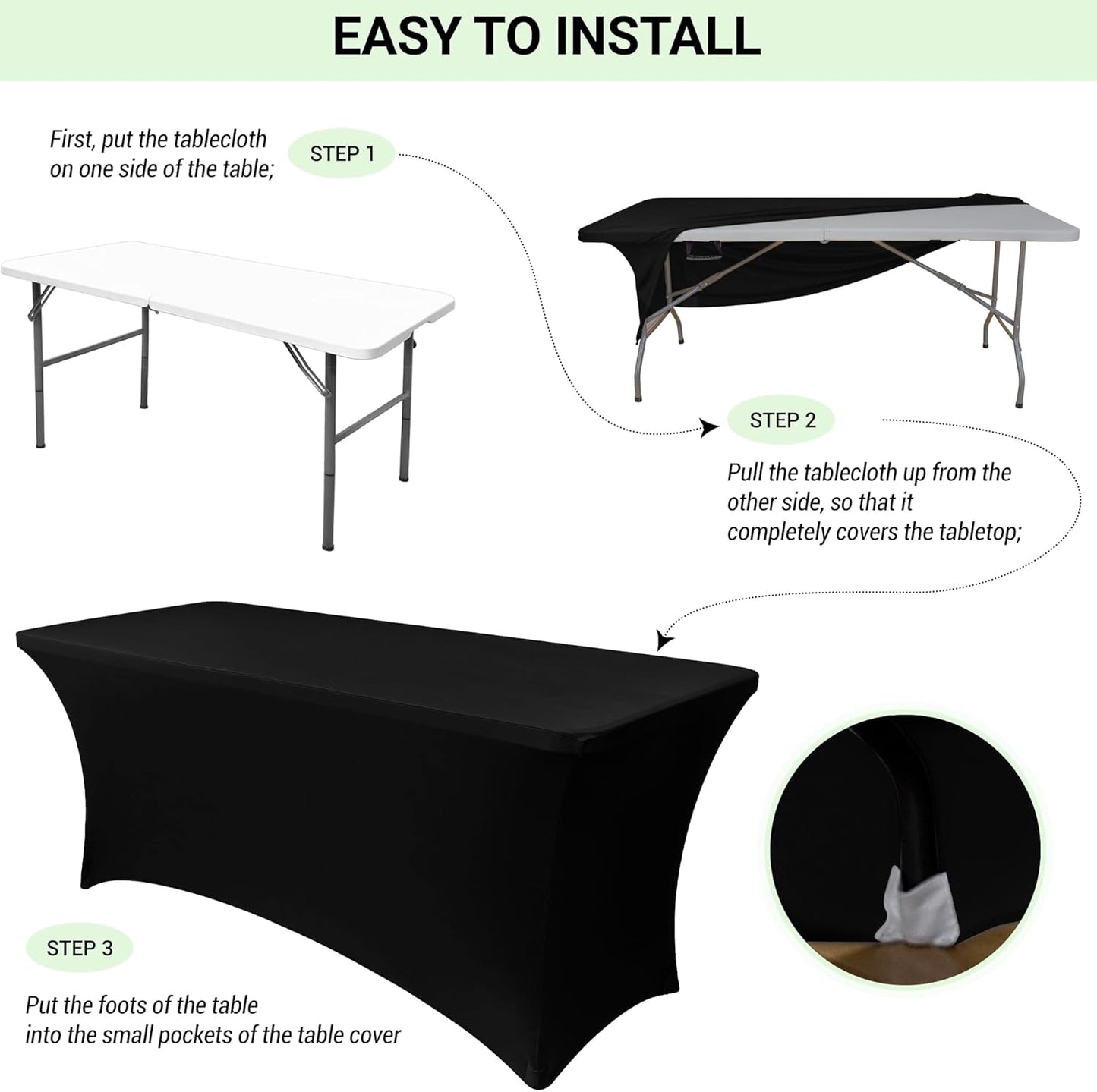 Obstal 8Ft Stretch Spandex Table Cover for Standard Folding Tables - 2 Pack Universal Rectangular Fitted Tablecloth for Party, Banquet, Events, Trade Show (Champagne, 96L x 30W x 30H Inches)