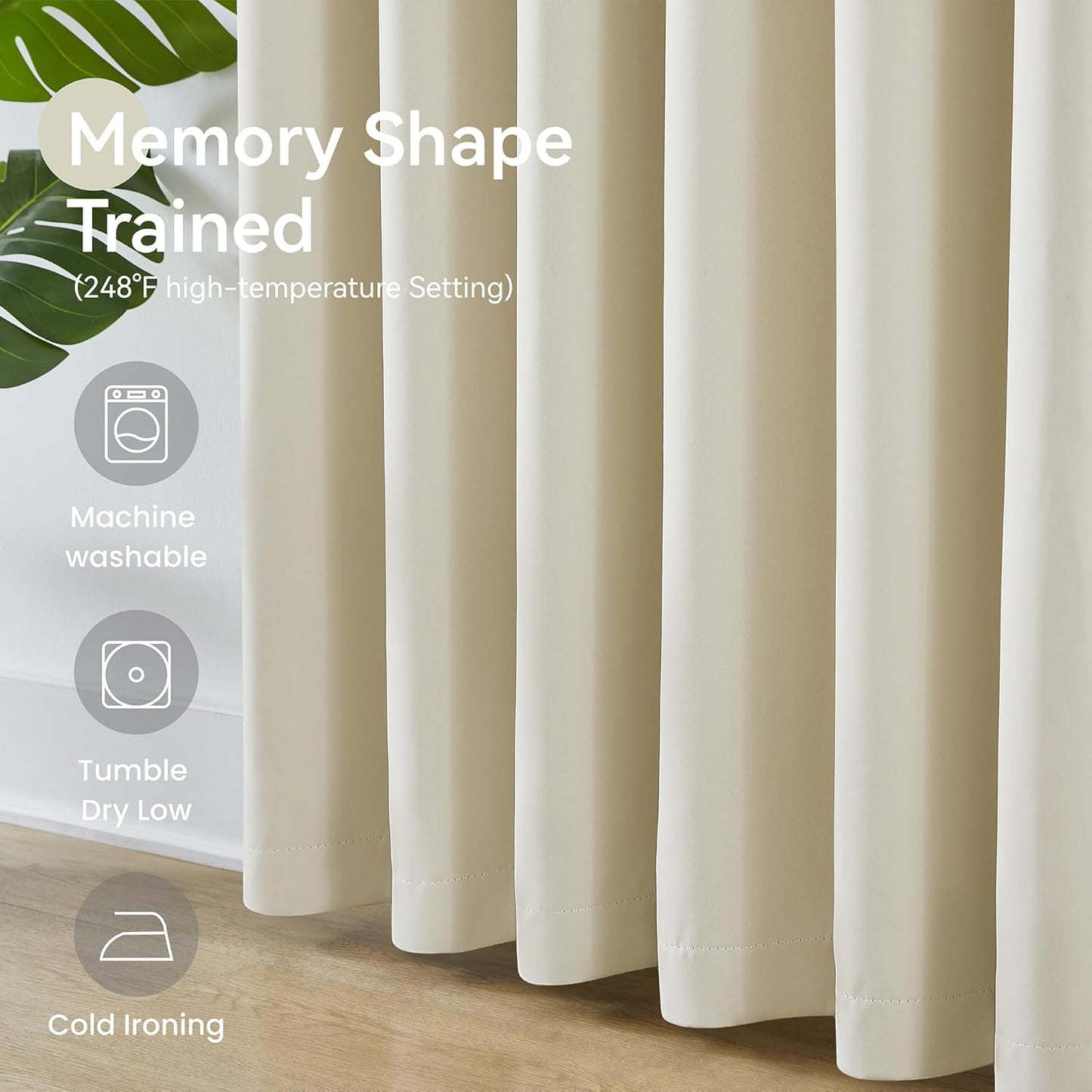 KangBang Soft Cream Blackout Drapes 108 Inches Long 2 Panels Set, Pinch Pleated Sound Dampening Polyester Modern Curtains for Living Room Kids Playroom with Hooks Track System,40”Wx108”L