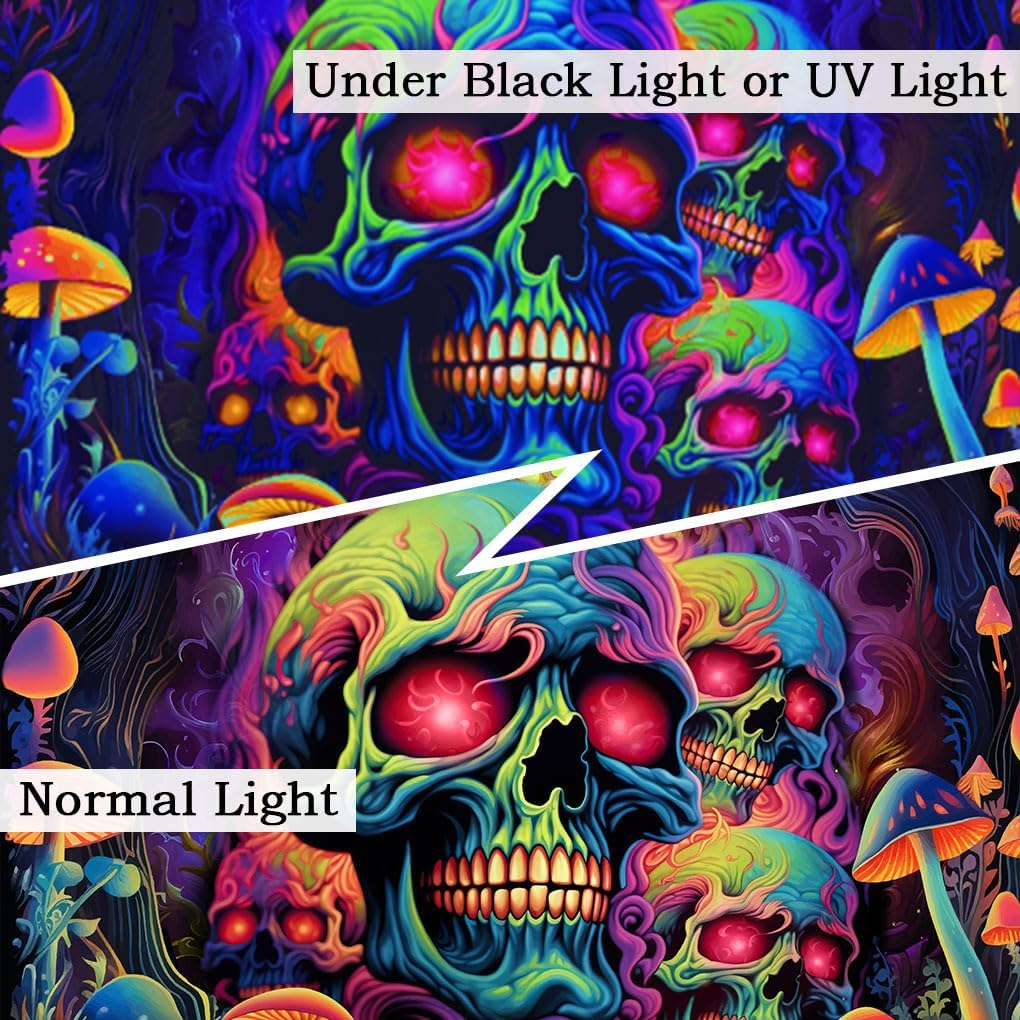 Xiaoput Skull Blacklight Wall Art, UV Reactive Skeleton Tapestry for Bedroom, Living Room, Dorm Decor 70x60IN