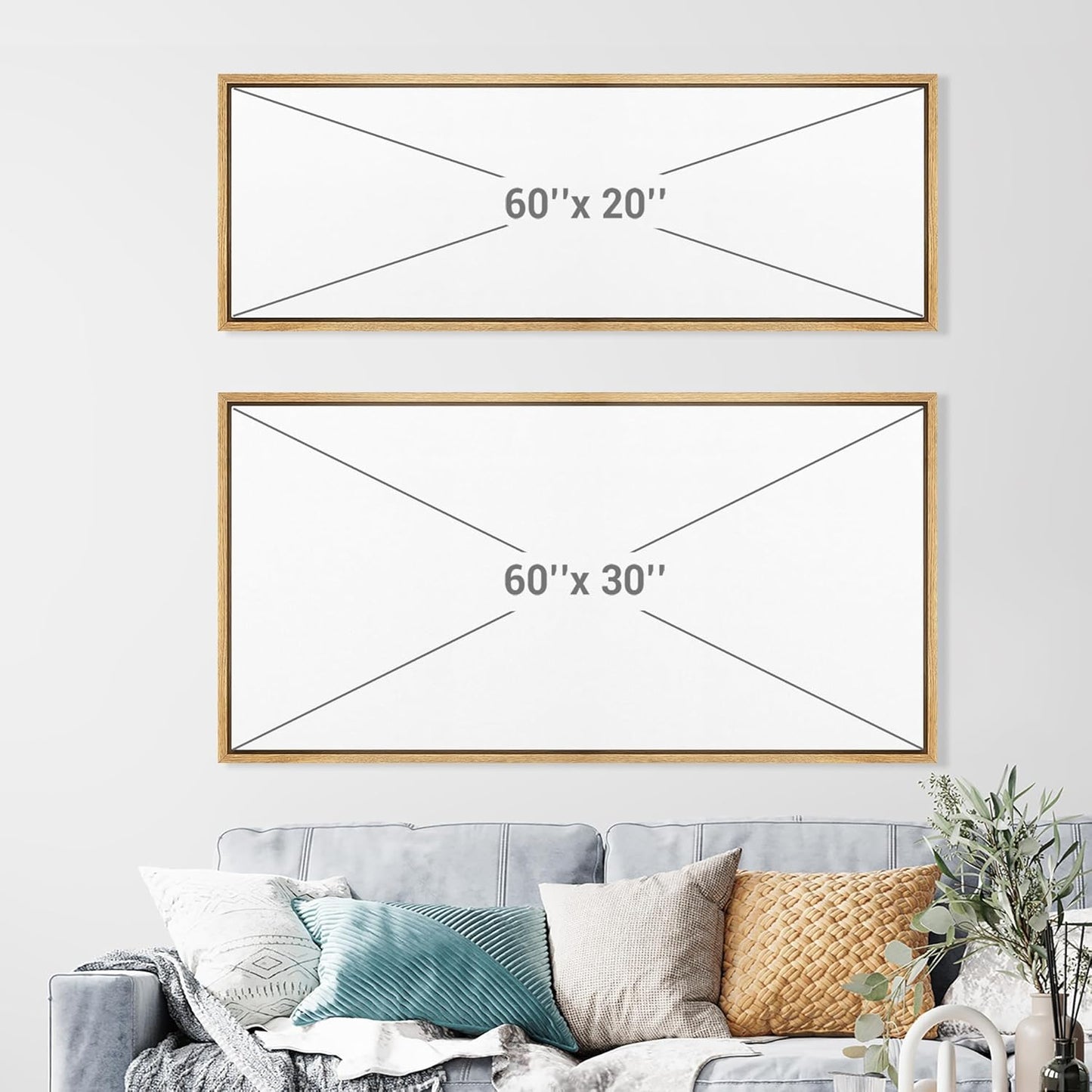 MUDECOR Extra Large Framed Canvas Print Wall Art Tranquil Landscape Soft Brushstroke Lake Scene Illustrations Antique Retro Fine Art Illustrations Decorative Colorful for Bedroom - 60"x30"