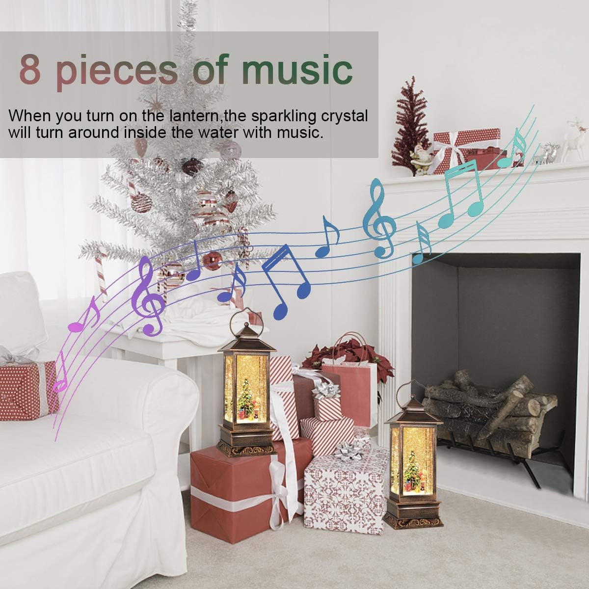 House & Garden Decoration,Christmas Lantern with 8 Pieces of Music,Sparkling Crystal Keep Circling Around The Snowman Families Music Box as a (Christmas Tree)