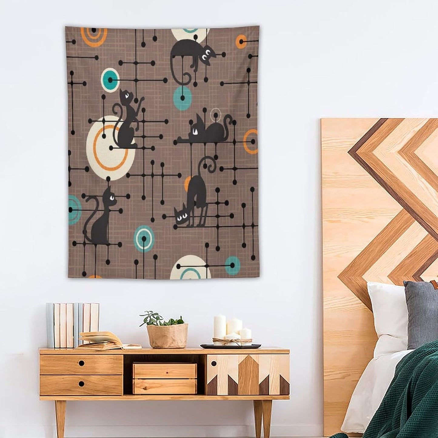 ICMOLYYENLO Boho Medieval Cat Tapestry, Abstract Atomic Starburst Geometric Aesthetic Art Wall Hanging For Bedroom Living Room Dormitory 60x60 Inches