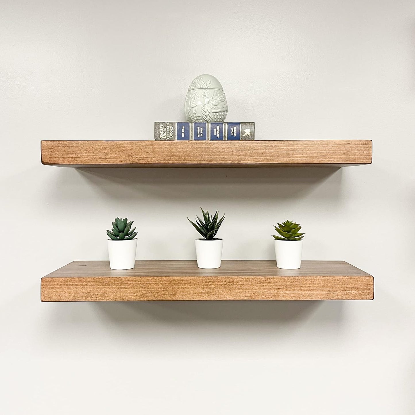URBANDI, Rustic Floating Shelves, Set of 2, Hidden Bracket, Solid Wood, Heavy Duty, Wall Mounted Shelves, (Brown, 36Wx10D)