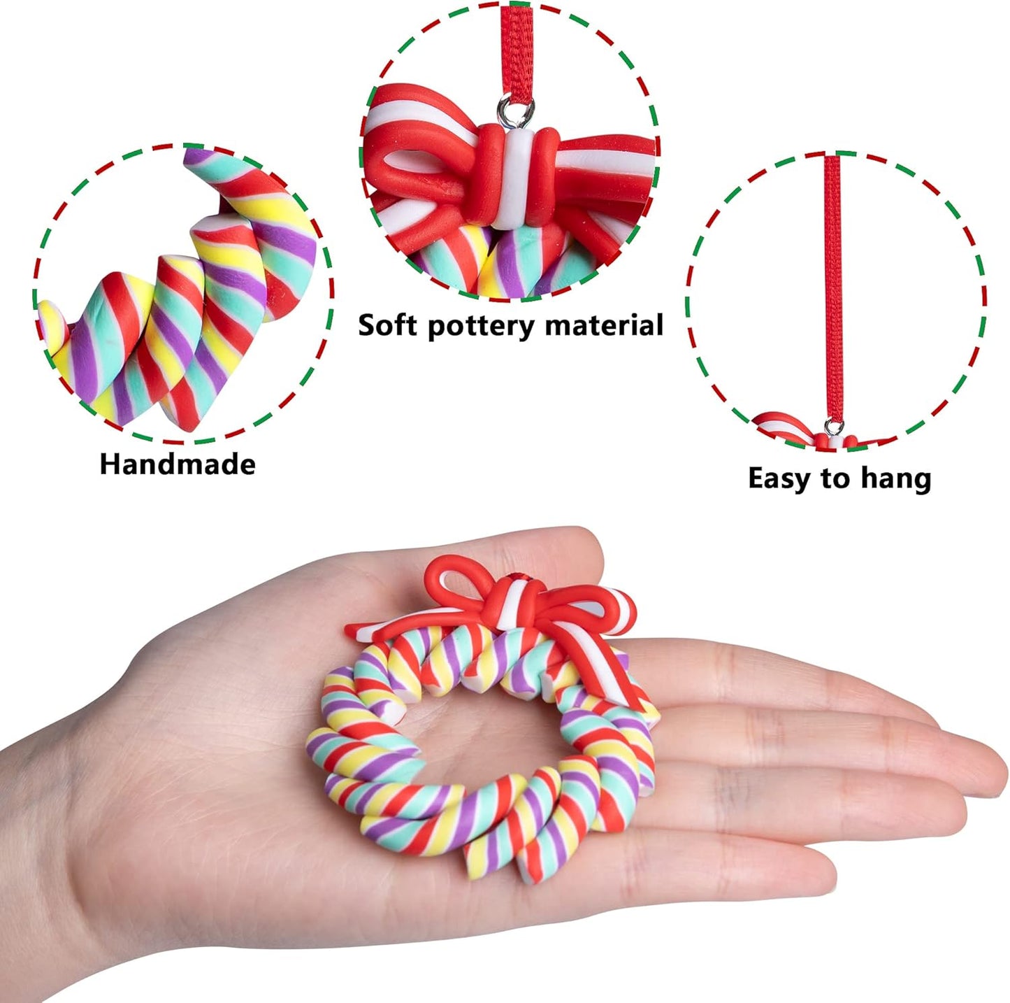 codree 8 PCS Christmas Lollipop Ornaments- Candy Ornaments for Christmas Tree- Candies Polymer Clay Ornament for Xmas Tree Party Hanging Decoration
