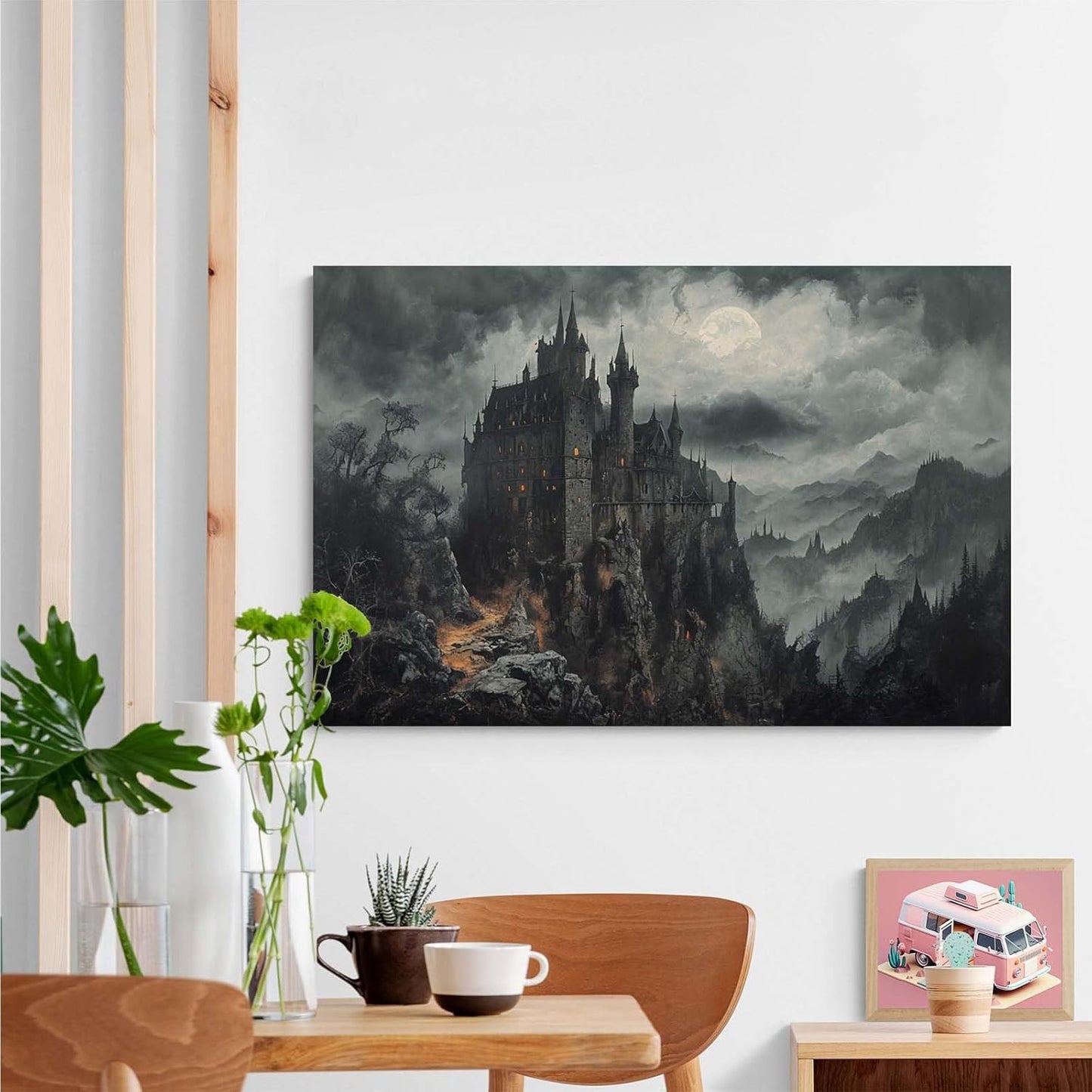 Vintage Castle Poster Dark Academy Victorian Gothic Castle Wall Art Poster Moody Mystical Art Print Suitable for Home Living Room Bedroom28x40in Wood Framed