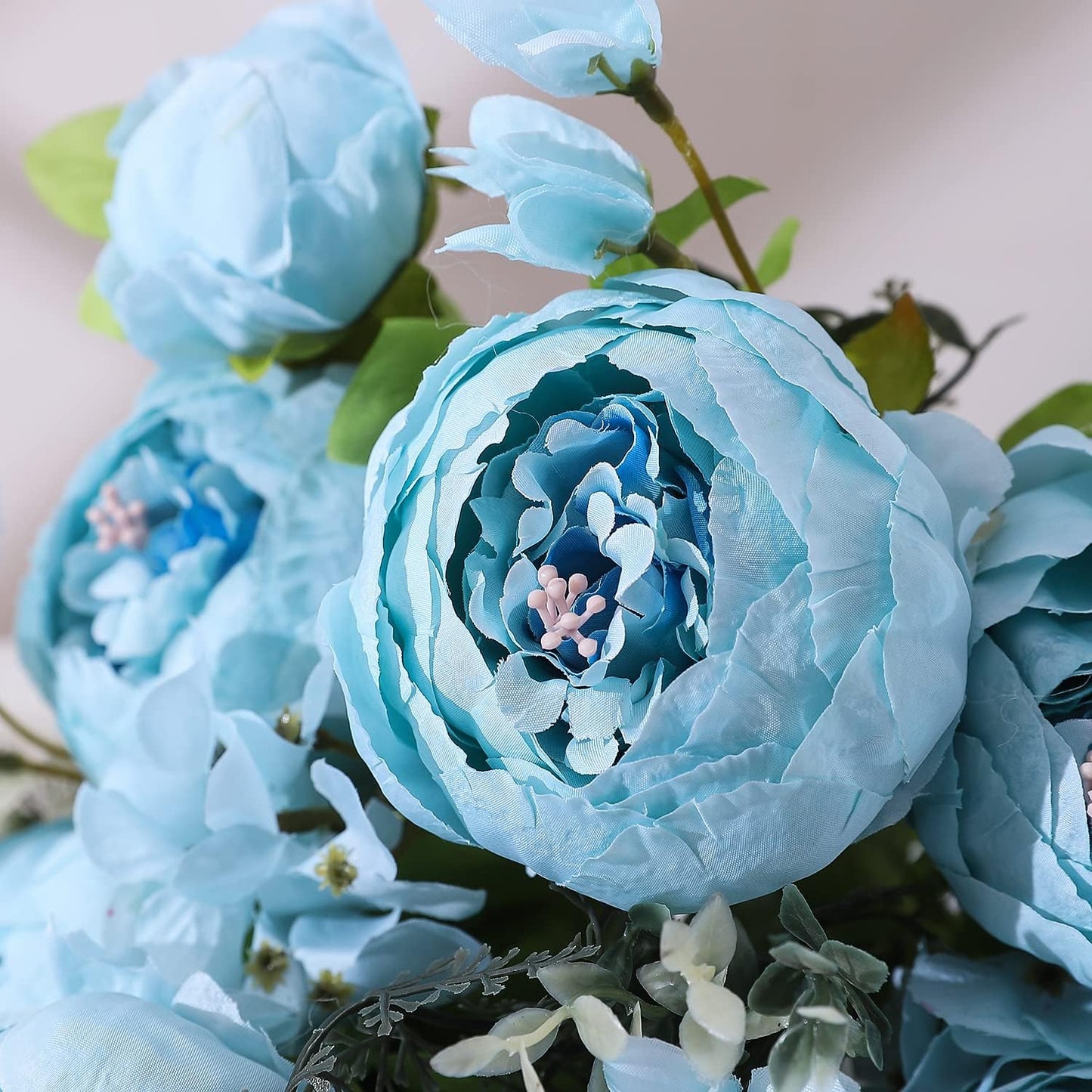 Duovlo Artificial Peony Silk Flowers Fake Flowers Vintage Wedding Home Decoration,Pack of 1 (Spring Blue)