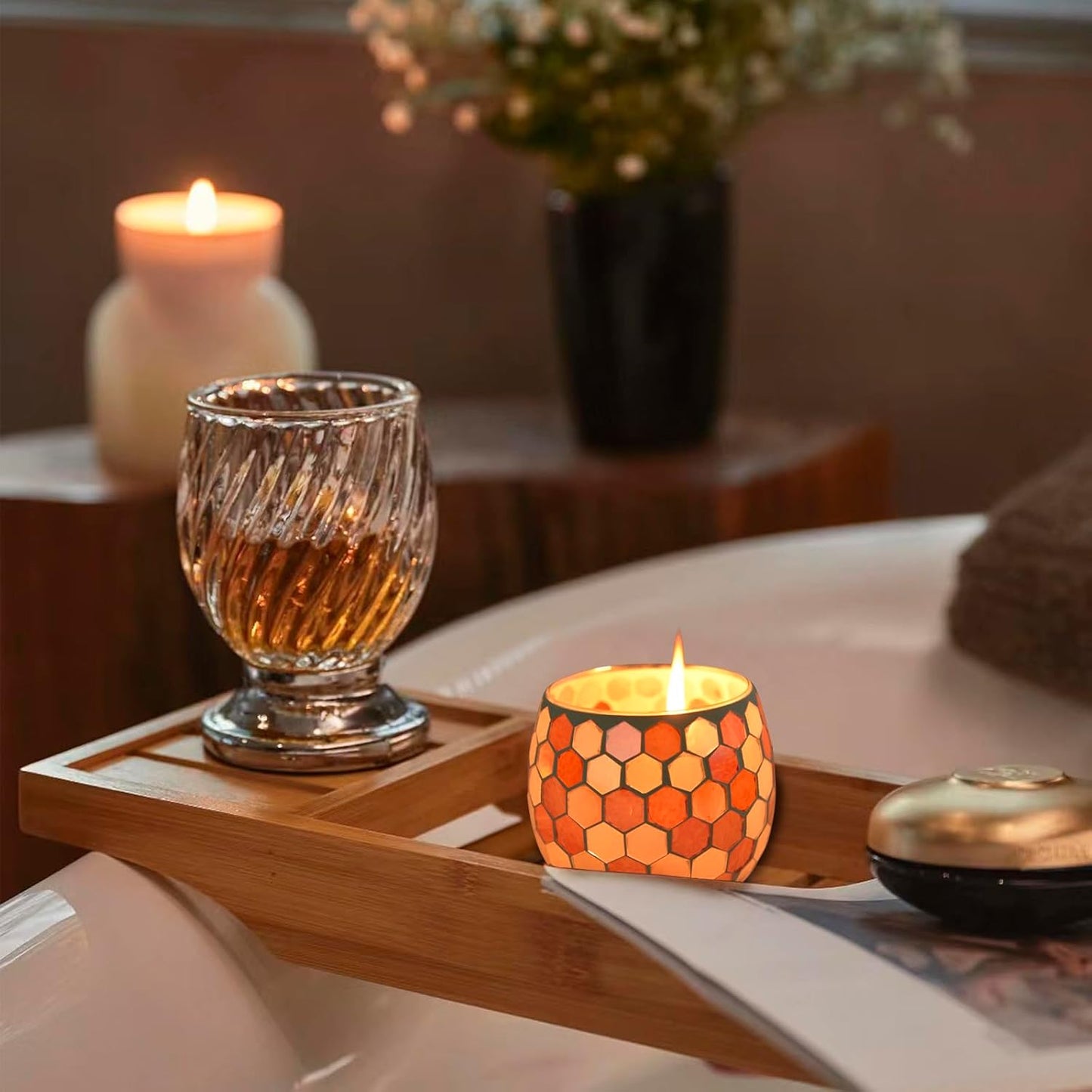 Votive Candle Holder Tea Lights - Glass Candle Holders, Mosaic Tealight Candle Holder, Candle Jar Cup for Wedding Centerpiece Party Table Decorations, Valentines Day Decor