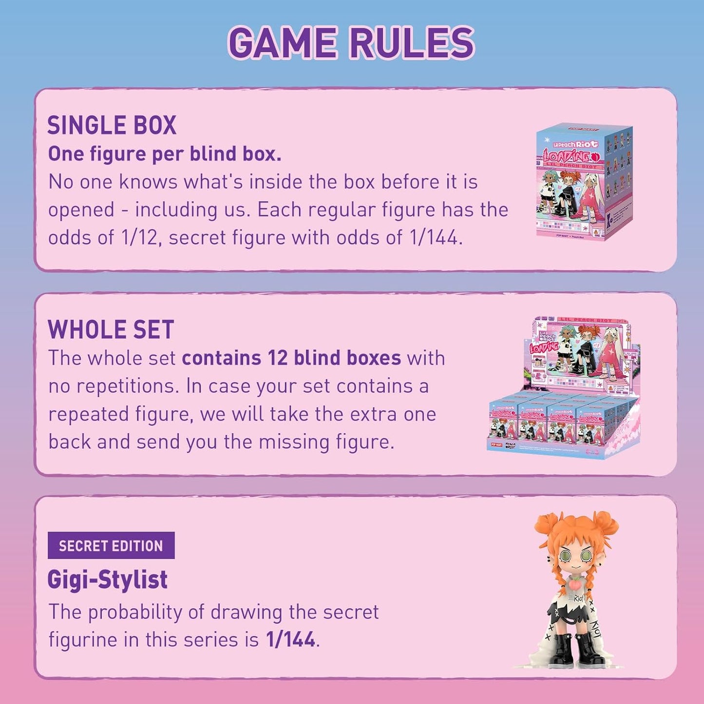 POP MART Lil Peach Riot Loading! Series Blind Box Figures, Collectible Toys Home Decorations, Holiday Birthday Gifts for Girls and Boys, Single Box