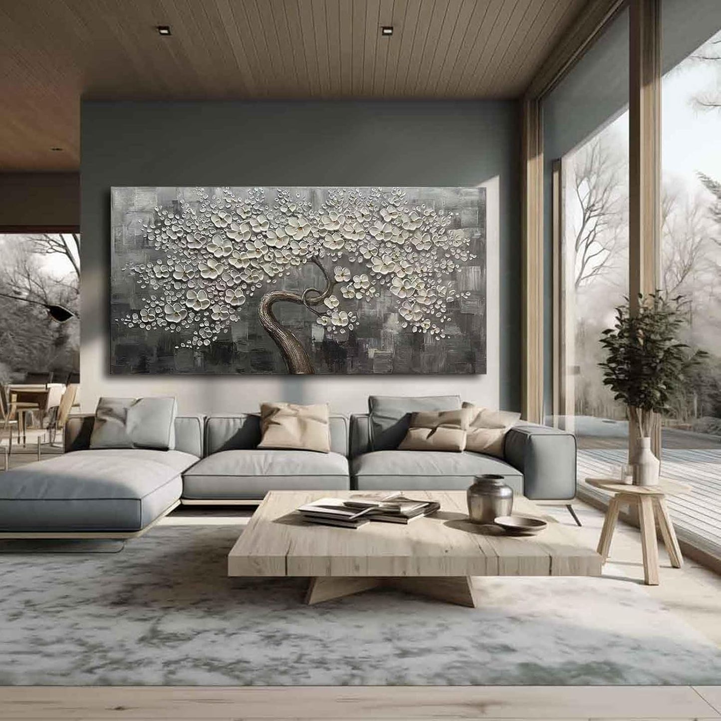 SDYA Flower Tree Wall Art Painting for Living Room White Botanical Picture for Bedroom Office Kitchen Home Decor Wall 30x60 Inches