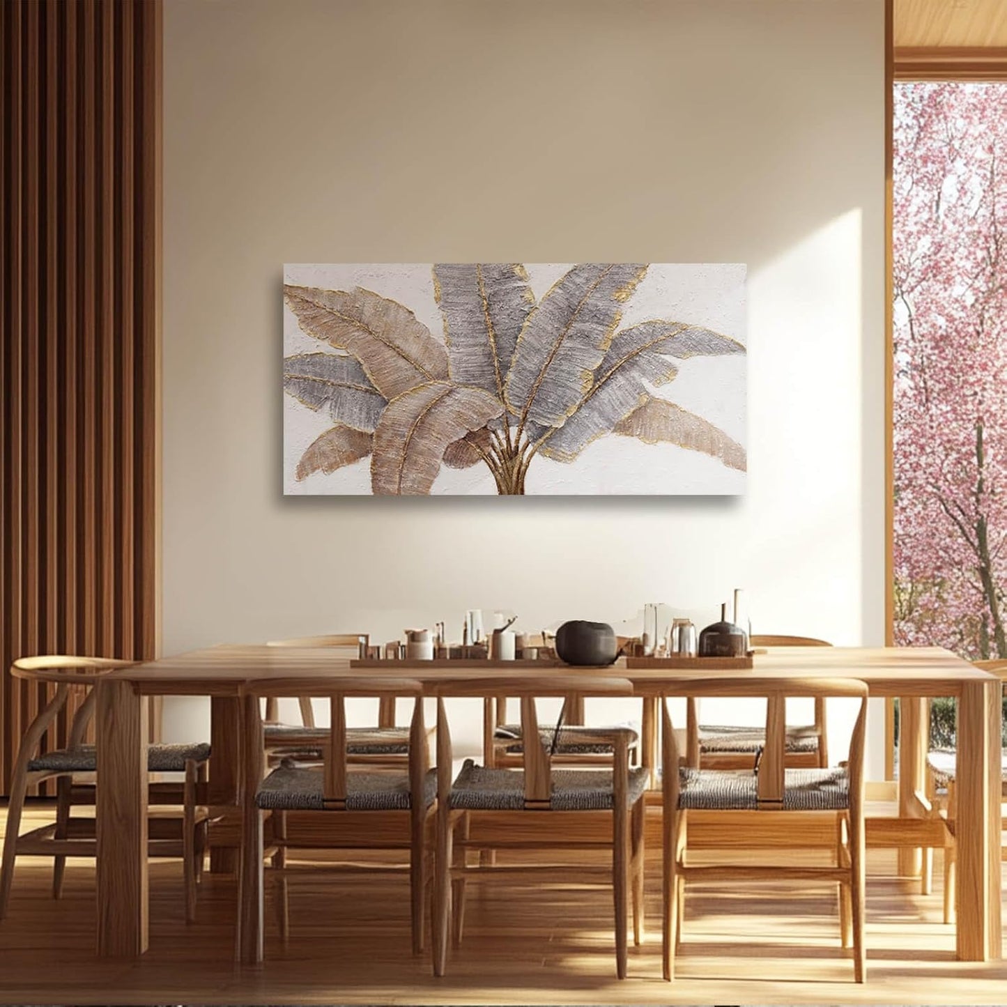 CHUDANHAO Gold Leaves Wall Art Vintage Botanical Art Pictures for Wall Decor Grey Wall Prints Gold Line Painting for Bedroom 24x48 Inch Ready to Hang