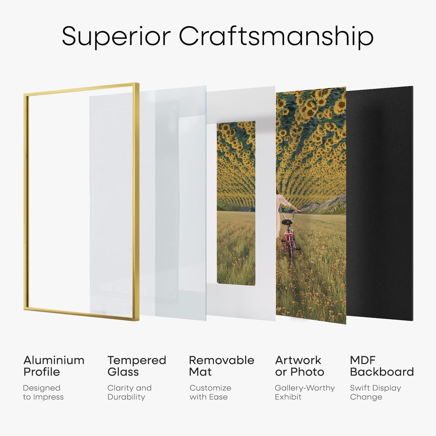 Homeforia 12x18 Picture Frame Gold, High End Metal 12x18 Poster Frames with Mat 8.5x11 Photo, 12 x 18 Gold Frame Matted to 8.5 by 11 Print, 18x12 Thin Hanging Frame, Tempered Glass, Wall Kit, Set of 1