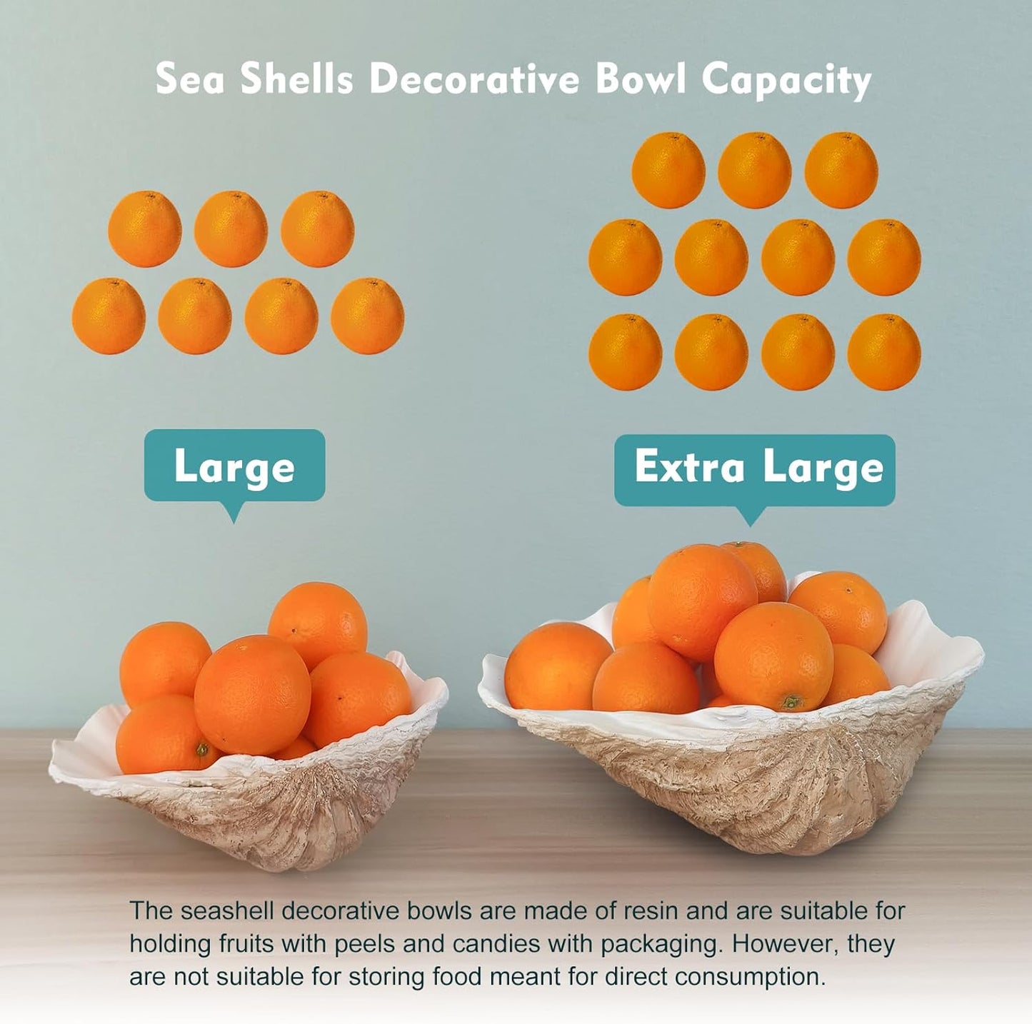 Large EarthTan-White Sea Shells Decorative Bowl Resin Clam Shell Bowl Beach Decorations for Home Coastal Beach Decor Decoration Storage Bowls & Home Office Nautical Themed Party Decor -10.2"-1PC