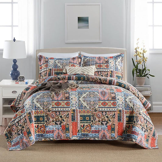 Cotton Bedspread Quilt Sets Reversible Coverlet Sets Comforters Vintage Bohemian Patchwork Bedspread Bedding Sets,Gorgeous Bohemian Floral,Queen Size