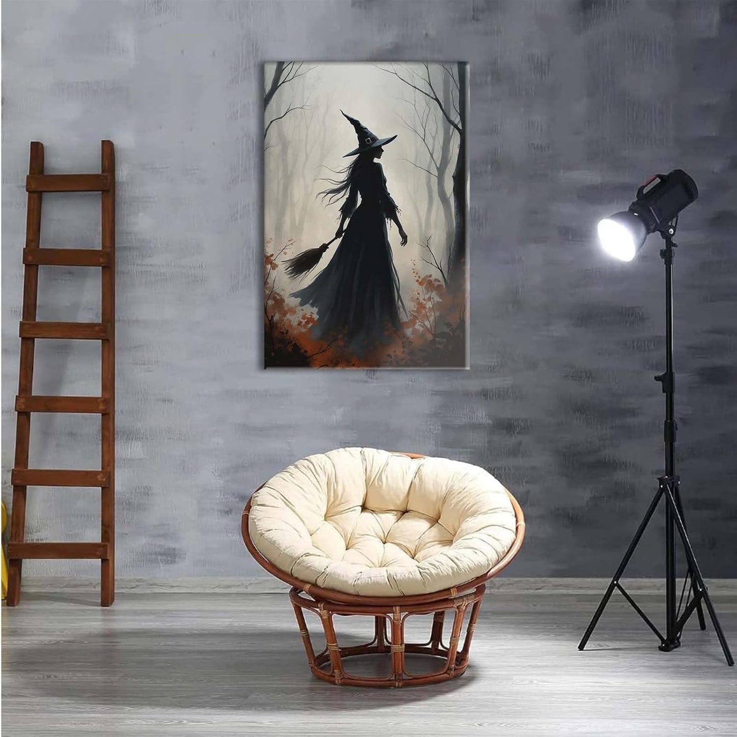 JFHCQJPK Vintage forest witch silhouette poster Halloween mural poster decoration mural art magic suitable for home living room bedroom20x30in Frameless