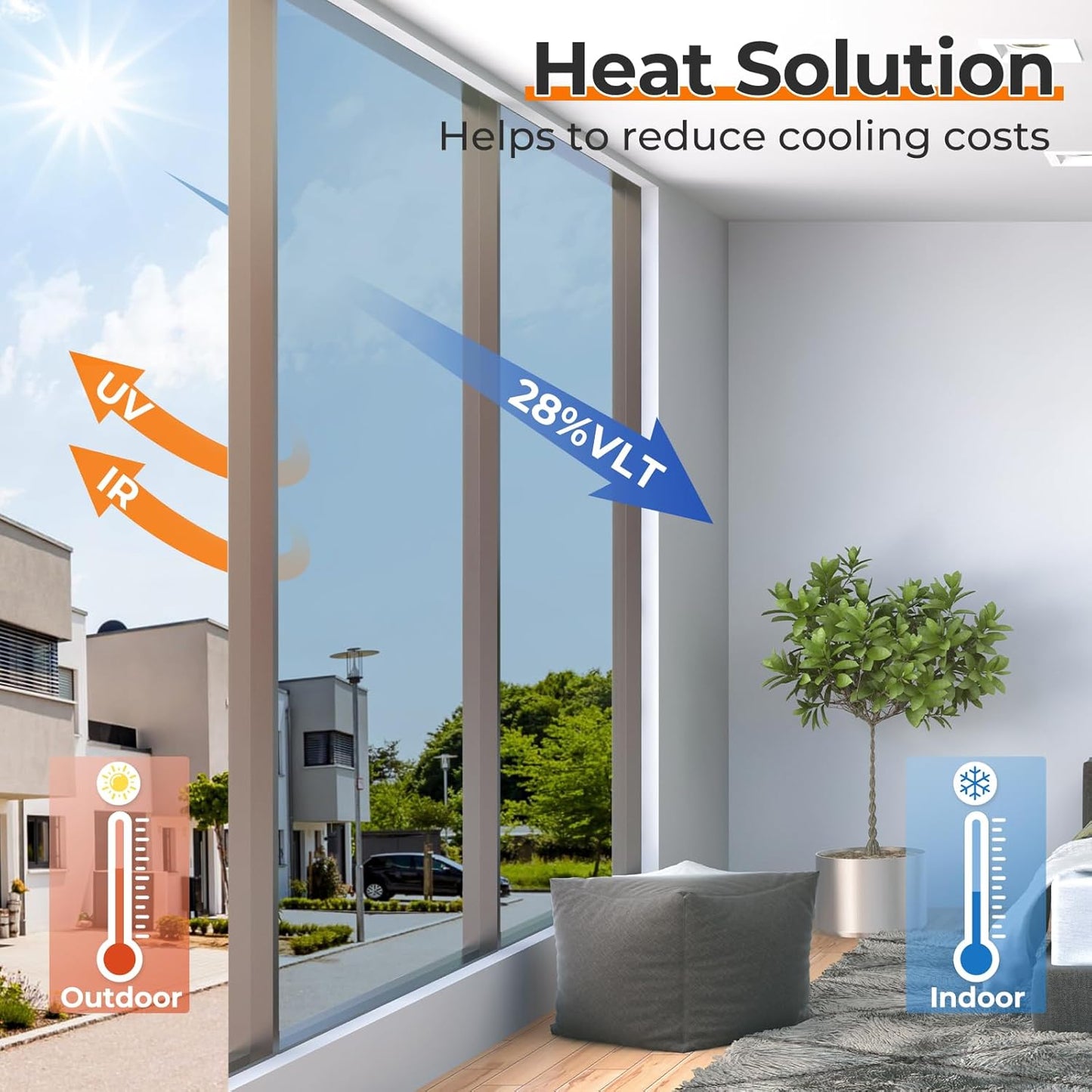 DOWELL Window Privacy Film, One Way Window Tint for Home, Static Cling Anti UV Sun Blocking Reflective Mirror Film, Heat Control See Out Not in Glass Tinting, Silver, 23.6" x 157.5"