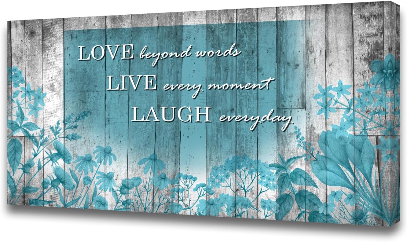 Cao Gen Decor Art S07075 Wall Art Motivational Quotes Canvas Prints 1 Panels Teal Flowers Abstract Pictures Paintings Stretched and Framed for Living Room Bedroom Kicthen Office Artwork