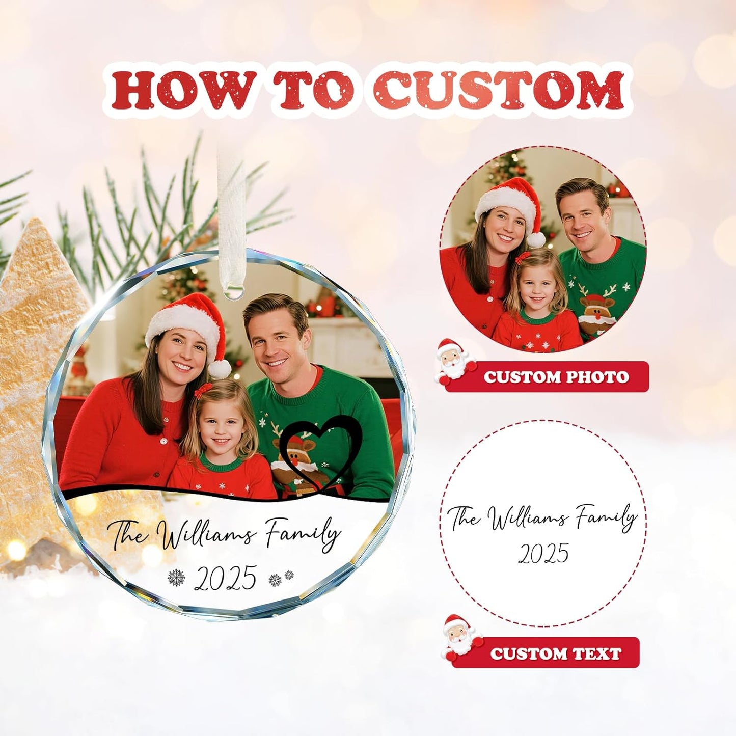 Personalized Family Ornament 2025, Photo Ornaments for Tree Decorations, Wedding Gifts for Couples, Customized Gifts for Mom, Dad