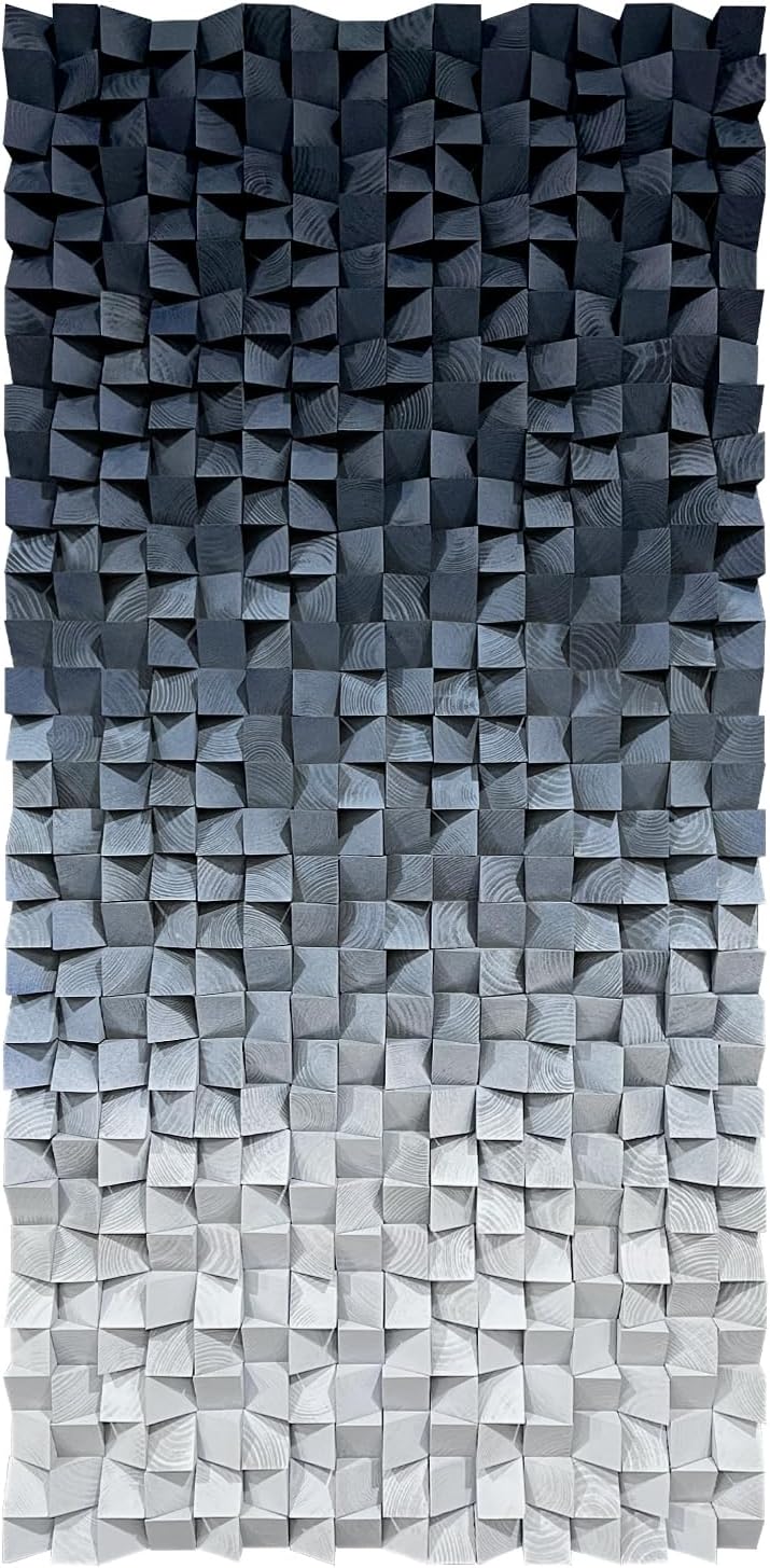 LIUZEYUE - 3D wooden block decoration painting art wall decoration 3D wooden background wall living room bedroom study (blue gray gradient) 27.5"x55.1"