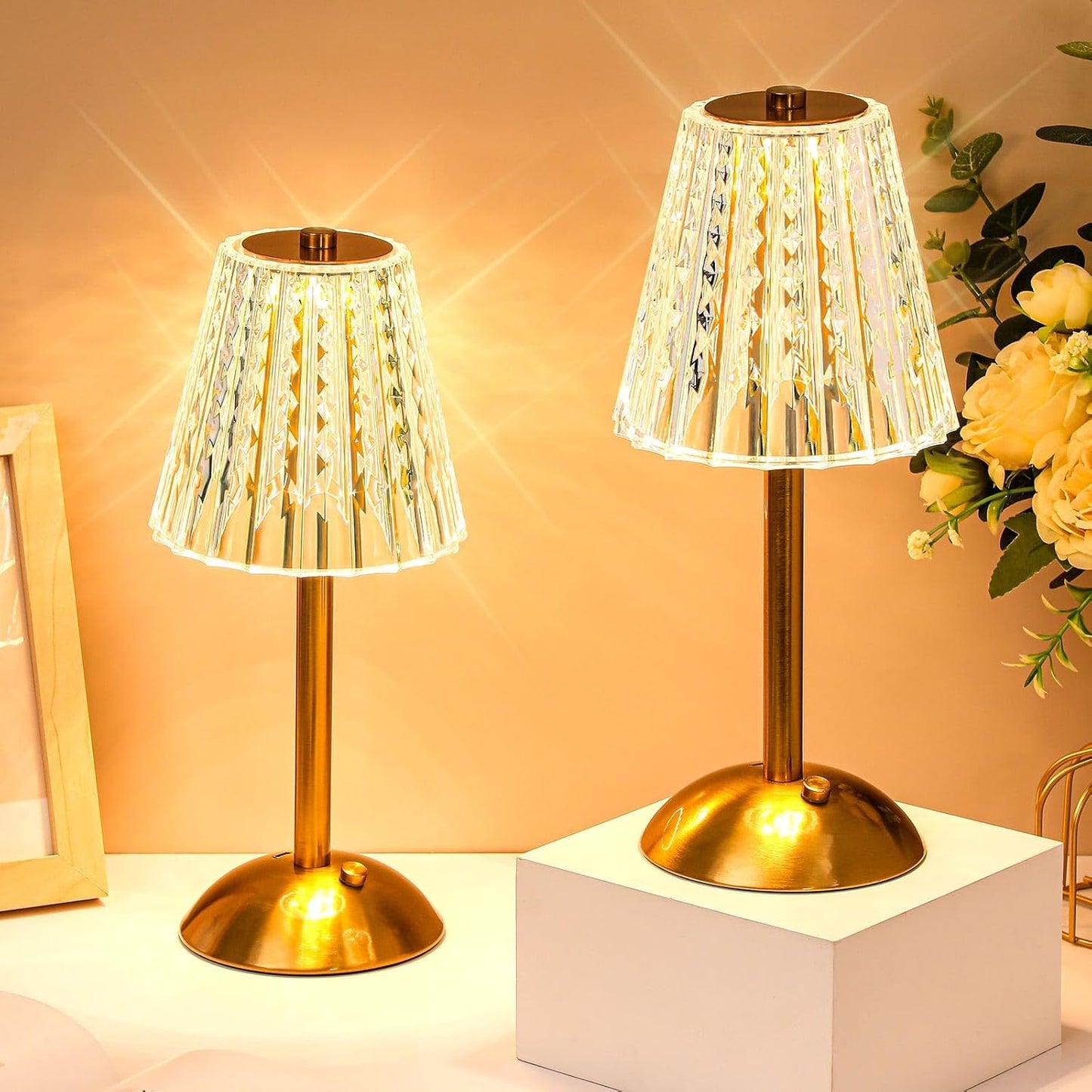 Liliful 2 Pcs LED Portable Cordless Table Lamp Touch Battery Operated Rechargeable Desk Lamp 3 Color Dimmable for Bedroom Living Room Dining (Classic Style,Gold)