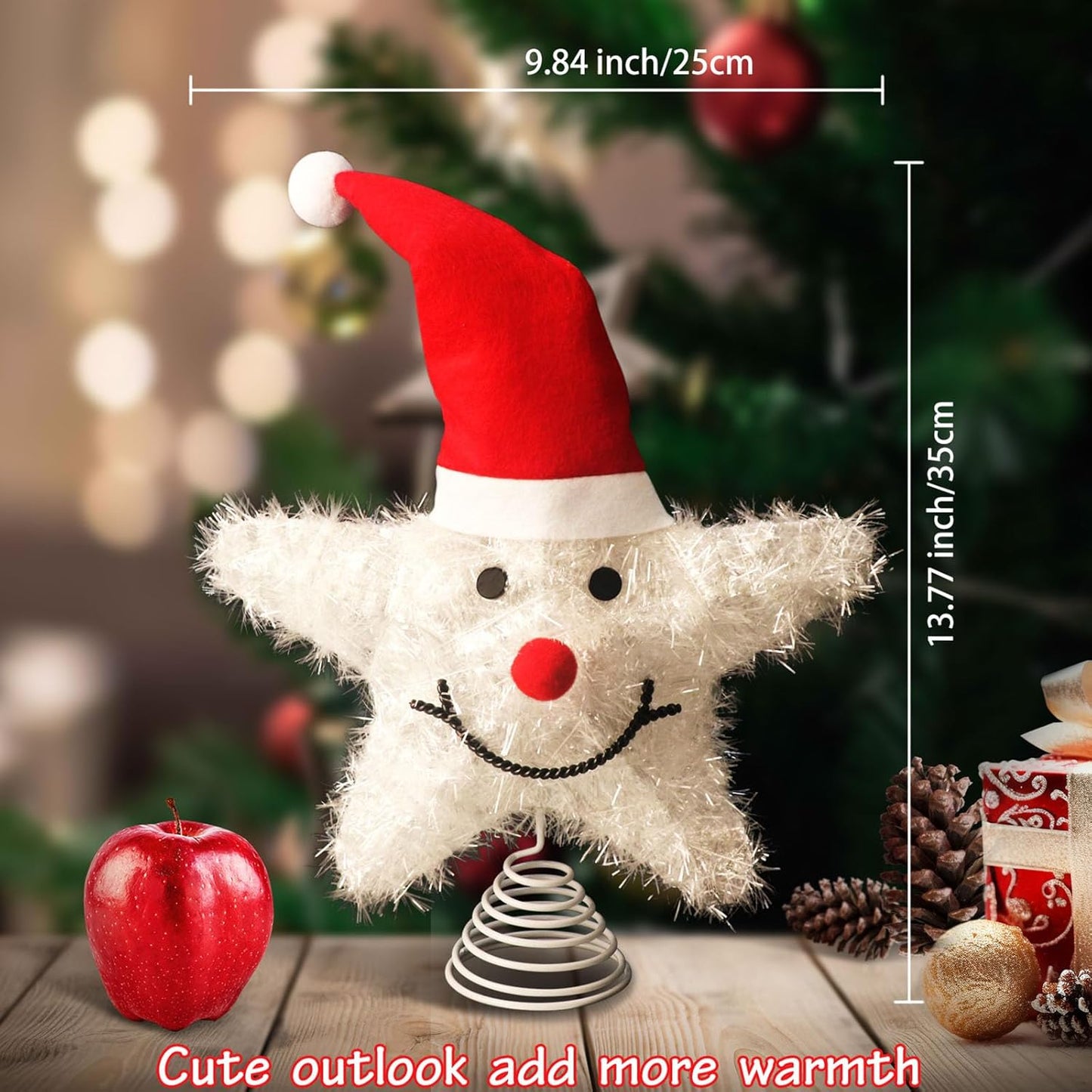 Christmas Tree Topper Star Snowman with Warm White 20 LED Lights, Xmas Tree Topper Star for Holiday Seasonal Decor, Battery Required Outdoor Indoor
