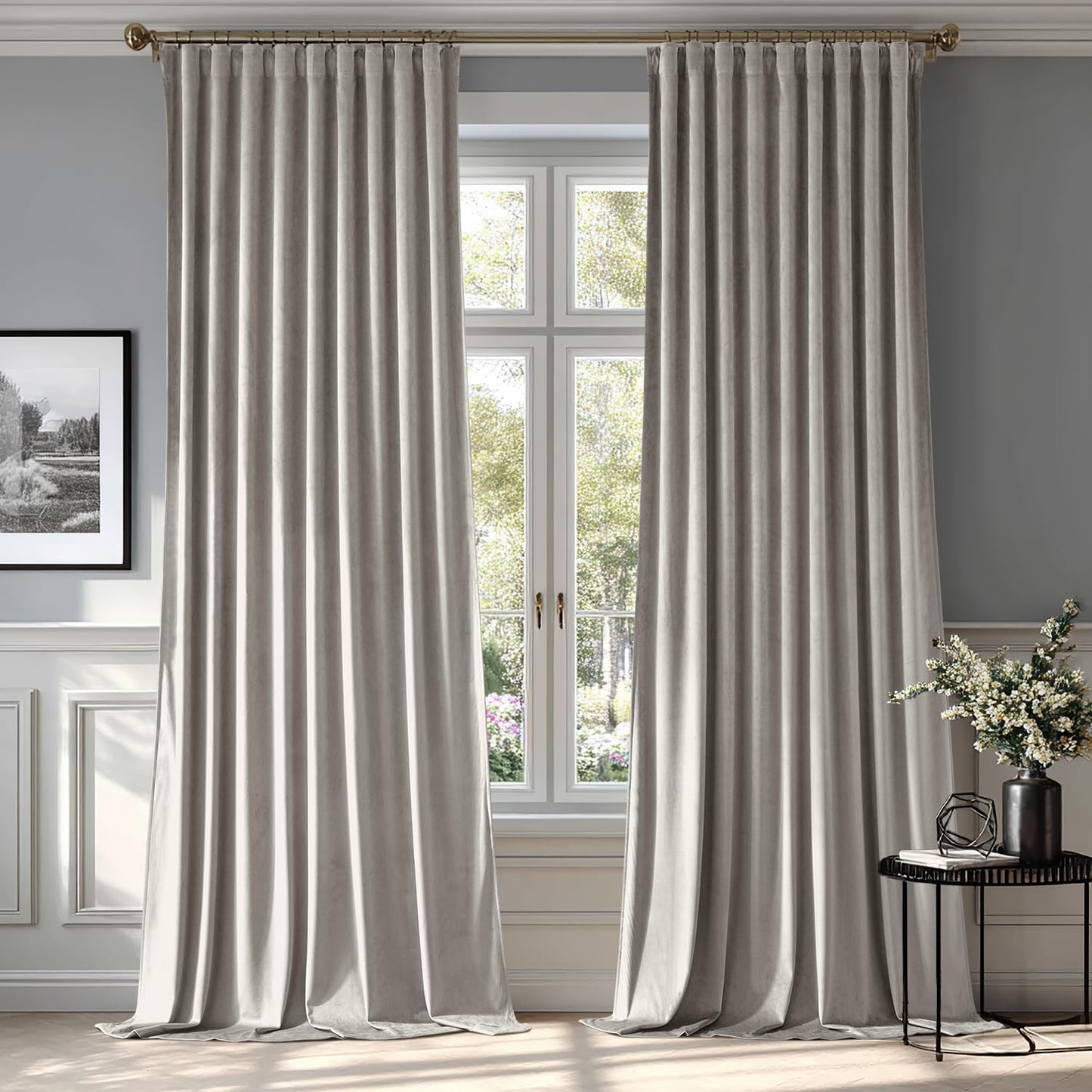 MIULEE Silver Gray Velvet Curtains 96 inches 2 Panels - Luxury Room Darkening Window Drapes for Bedroom Living Room Thermal Insulated Super Soft Blackout, Back Tab Rod Pocket Pinch Pleated, W52 x L96