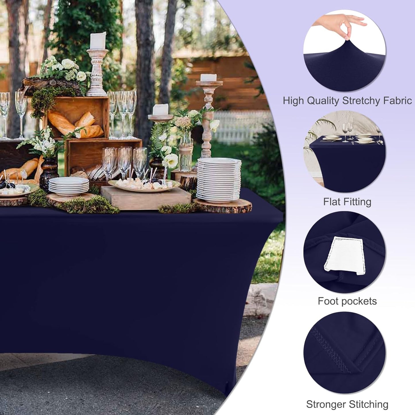 ABCCANOPY 6 FT Navy Blue Spandex Table Cover Stretch Fitted Wrinkle Resistant Tablecloth Reuse for Rectangular Folding Table Patry Event Wedding Banquet Protector