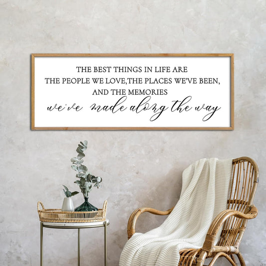 The Best Things in Life Wall Decor Sign 32 x 12 Inch Memories Inspirational Quotes Wood Framed Family Entryway Living Room Home Wall Art for Farmhouse Bedroom Room (Wood)
