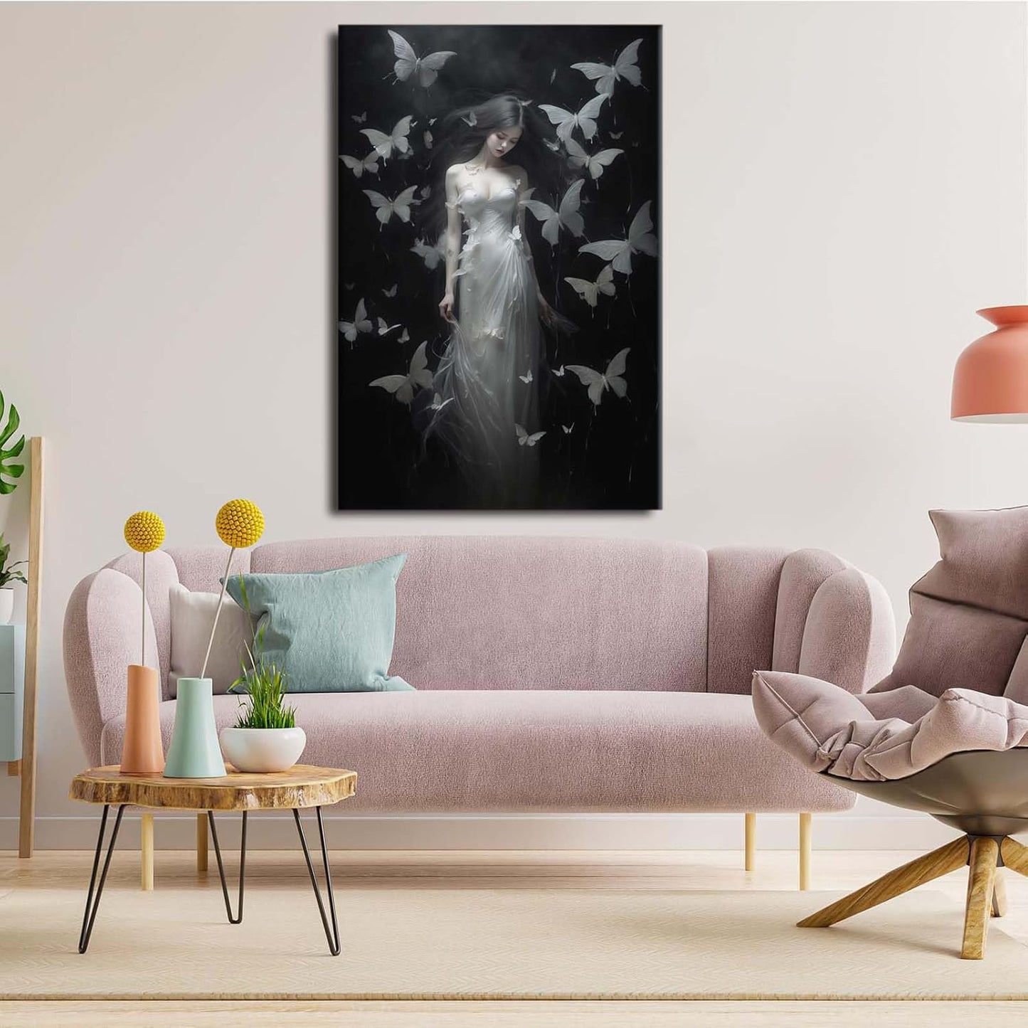 JFHCQJPK Vintage Gothic Feminine Canvas Wall Art Print Butterfly Poster Moody Female Wall Art Retro Artwork Dark College Decor for Home Bedroom8x12in Frameless