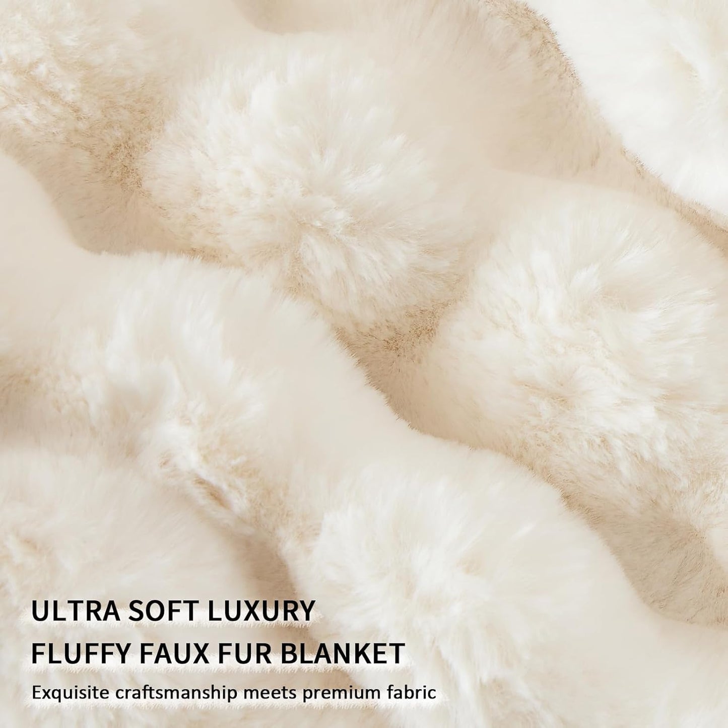 Cozy Faux Fur Throw Blanket for Bed-Warm Fuzzy Throw Blanket, Soft Plush Thick Bubble Blankets for Bedroom and Living Room, Furry Luxury Blanket, 90 x 90, Cream