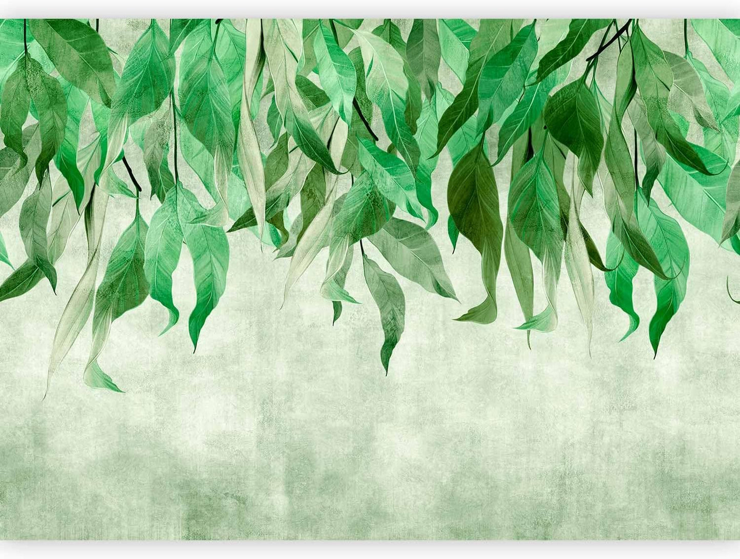 artgeist Wall Mural Hanging Leaves 118x83 in - Non-Woven Wallpaper Fleece Wall Decor Photo Print Picture Image Design Nature Botanical Concrete Green Like Painted b-C-10146-a-a