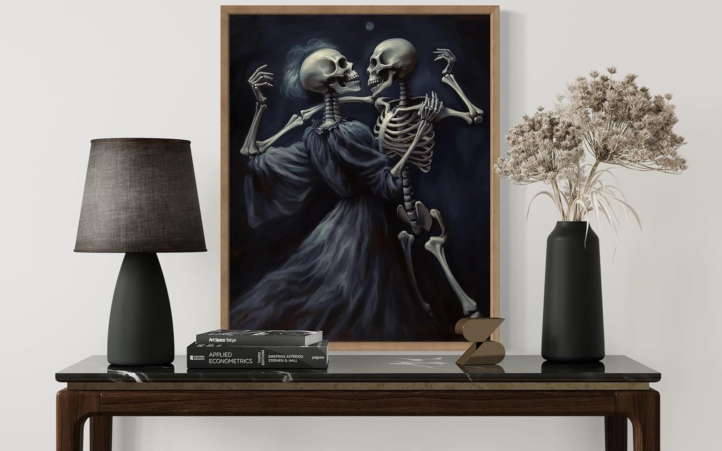 Dancing Skeleton Poster Art Print, Halloween Scary Vintage Wall Art Academia Spooky Painting Decoration for Horror Prints, Gothic Posters Bedroom Decor 89 (Dancing Skeleton, 16 x 20 inches, Wood Frame)