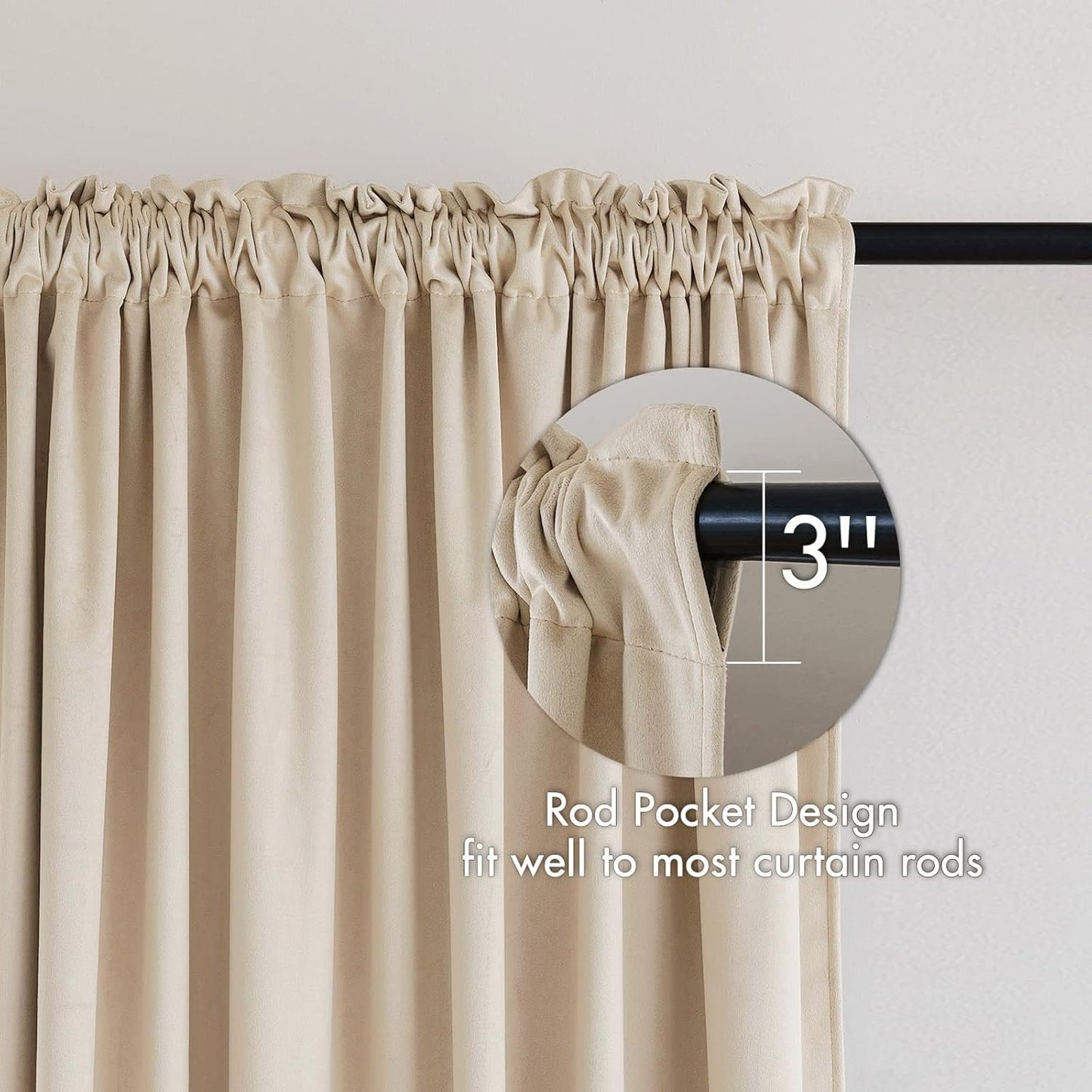 MIULEE Beige Velvet Curtains Thermal Insulated Blackout Curtain Drapes for Bedroom Living Room Darkening 96 Inches Long Curtains Panels Rod Pocket Set of 2