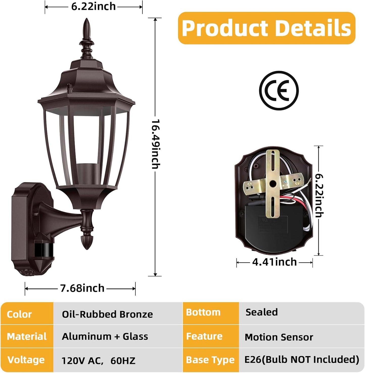 Lamomo Outdoor Wall Sconce, Dusk to Dawn Motion Sensor Bronze Outdoor Light Fixture Wall Mounted, Exterior Aluminum Waterproof Porch Lights for Patio Front Door Garage (1 Pack)
