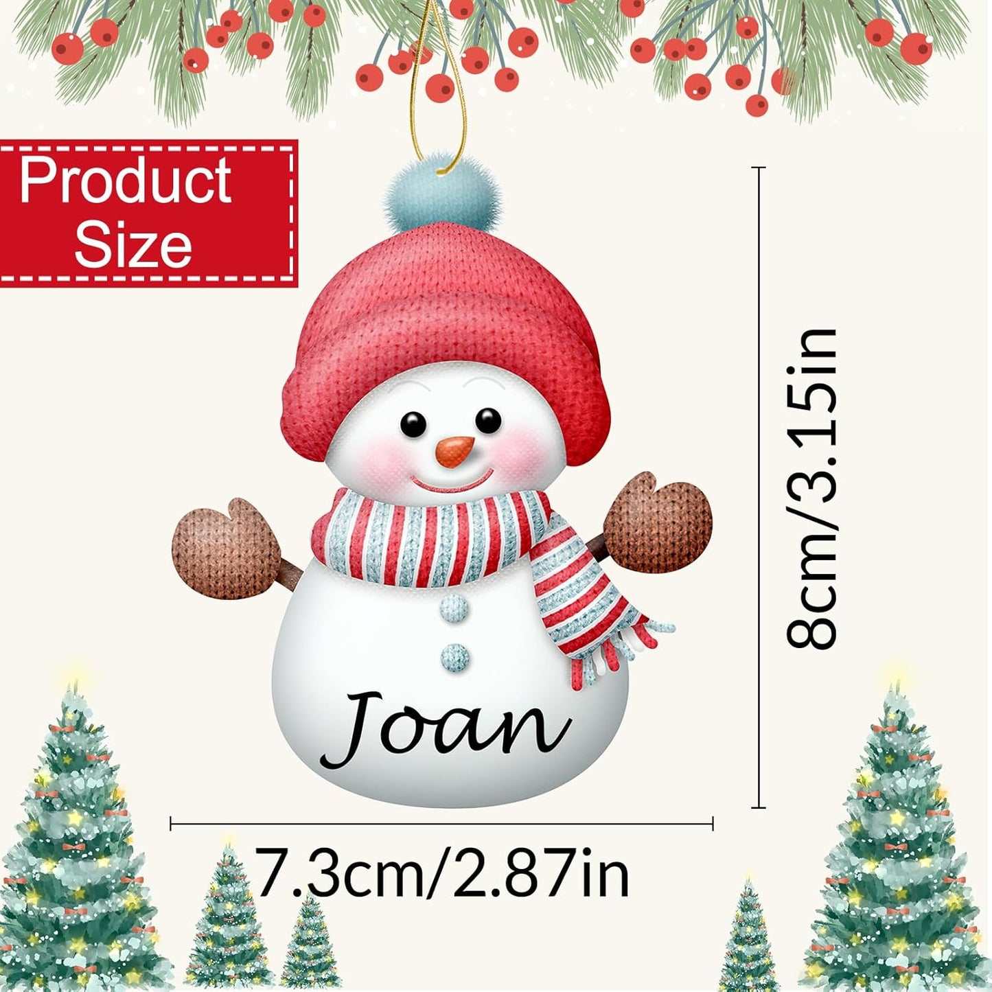 Personalized Christmas Ornaments with Names Snowman Custom Family Ornament Customized Xmas Tree Hanging Wood Decoration Gift 3.15"（8cm） Orange